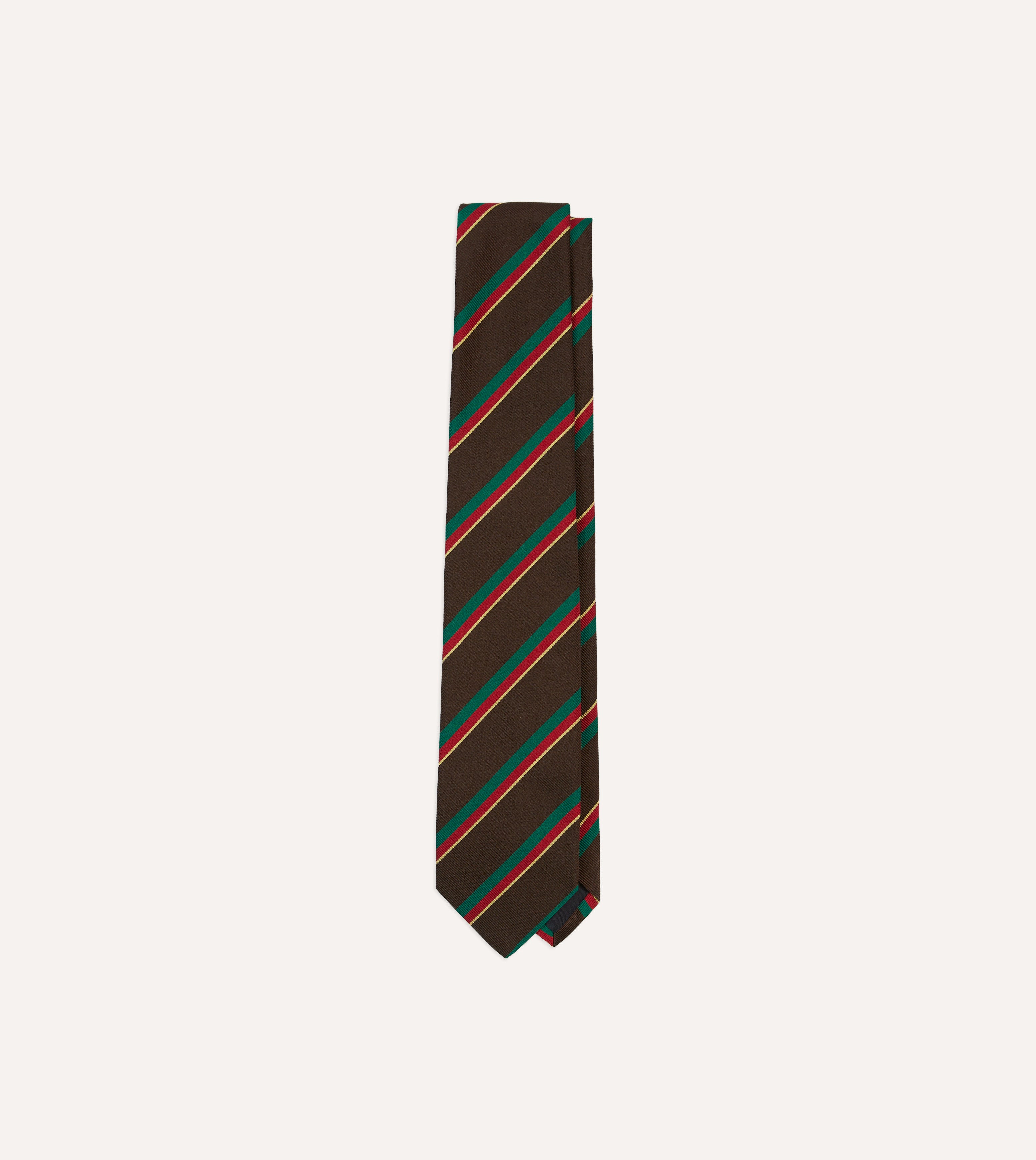 Brown, Green, Red & Yellow Multi-Stripe Repp Silk Tipped Necktie - Premium Men's Formal Tie for Business, Weddings & Special Occasions