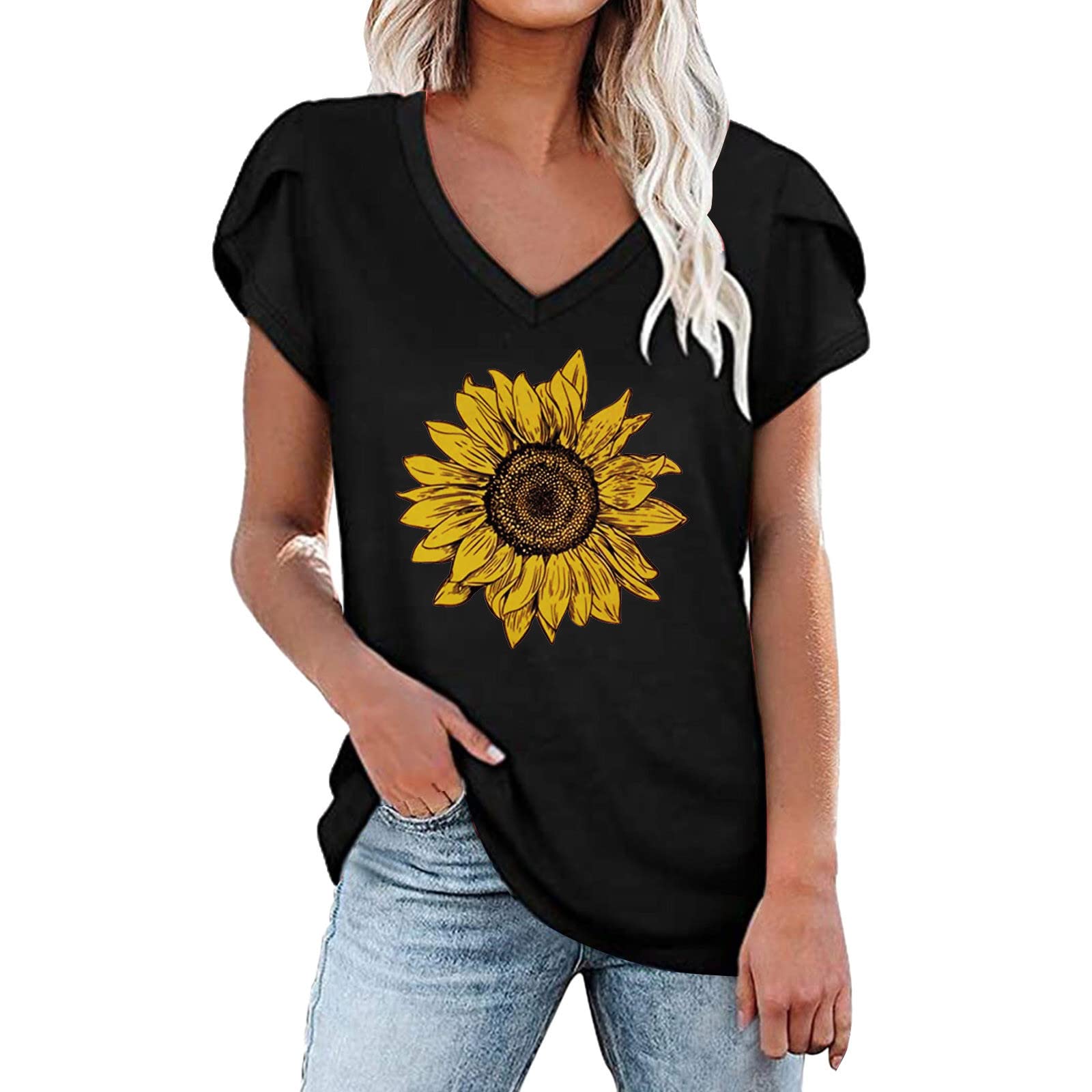 Women's V-Neck Graphic T-Shirts - Short Sleeve Summer Tops, Loose Casual Blouses for Everyday Wear | Perfect for Beach Outings, Weekend Errands & Casual Date Nights