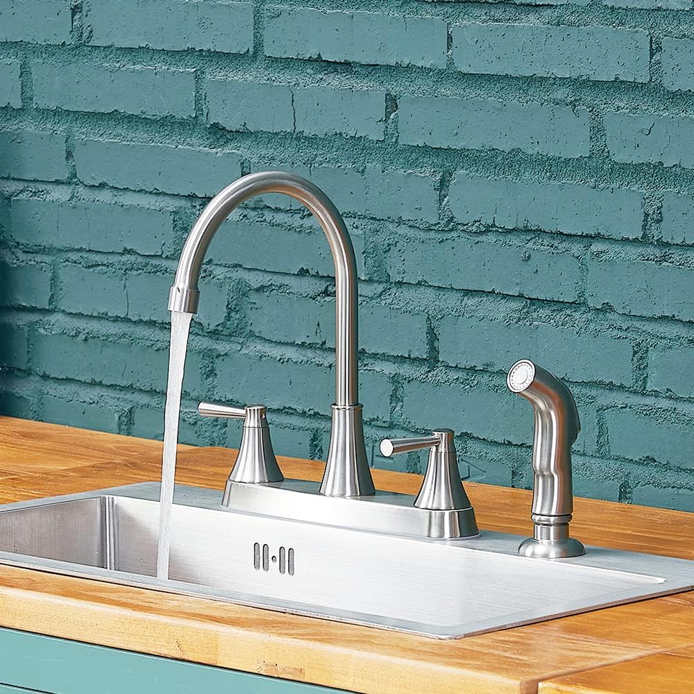 High-Quality Brushed Nickel Stainless Steel Kitchen Faucet with Pull-Out Sprayer - 3-Hole RV Utility Touch Design for Modern Kitchens (Model TDLKF29L) | Perfect for RV, Camper, and Home Kitchen Sink Upgrades