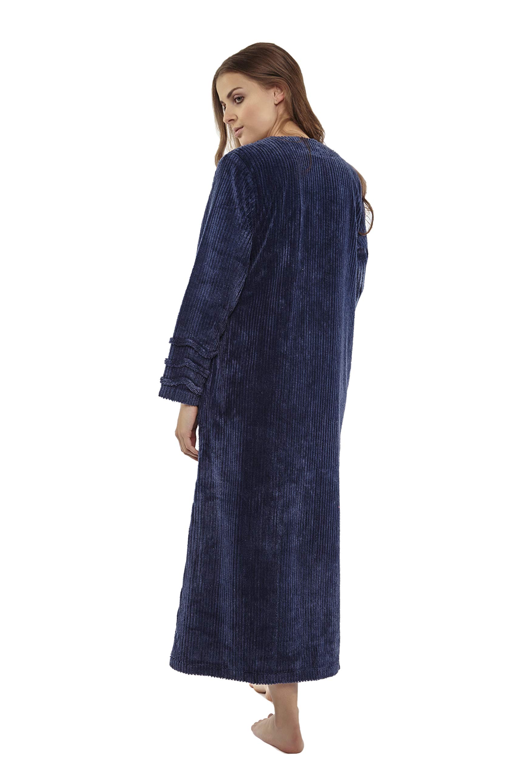 HOC Women's Floral Rose Embroidered Chenille Zipper Robe - Soft Kimono Bathrobe for Spa, Lounge & Home Comfort