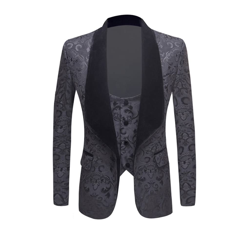 Men's Jacquard 2-Piece Tuxedo Suit Set - Shawl Lapel One-Button Paisley Blazer & Vest for Prom, Wedding & Formal Events | Elegant Party Outfit for Groomsmen & Special Occasions