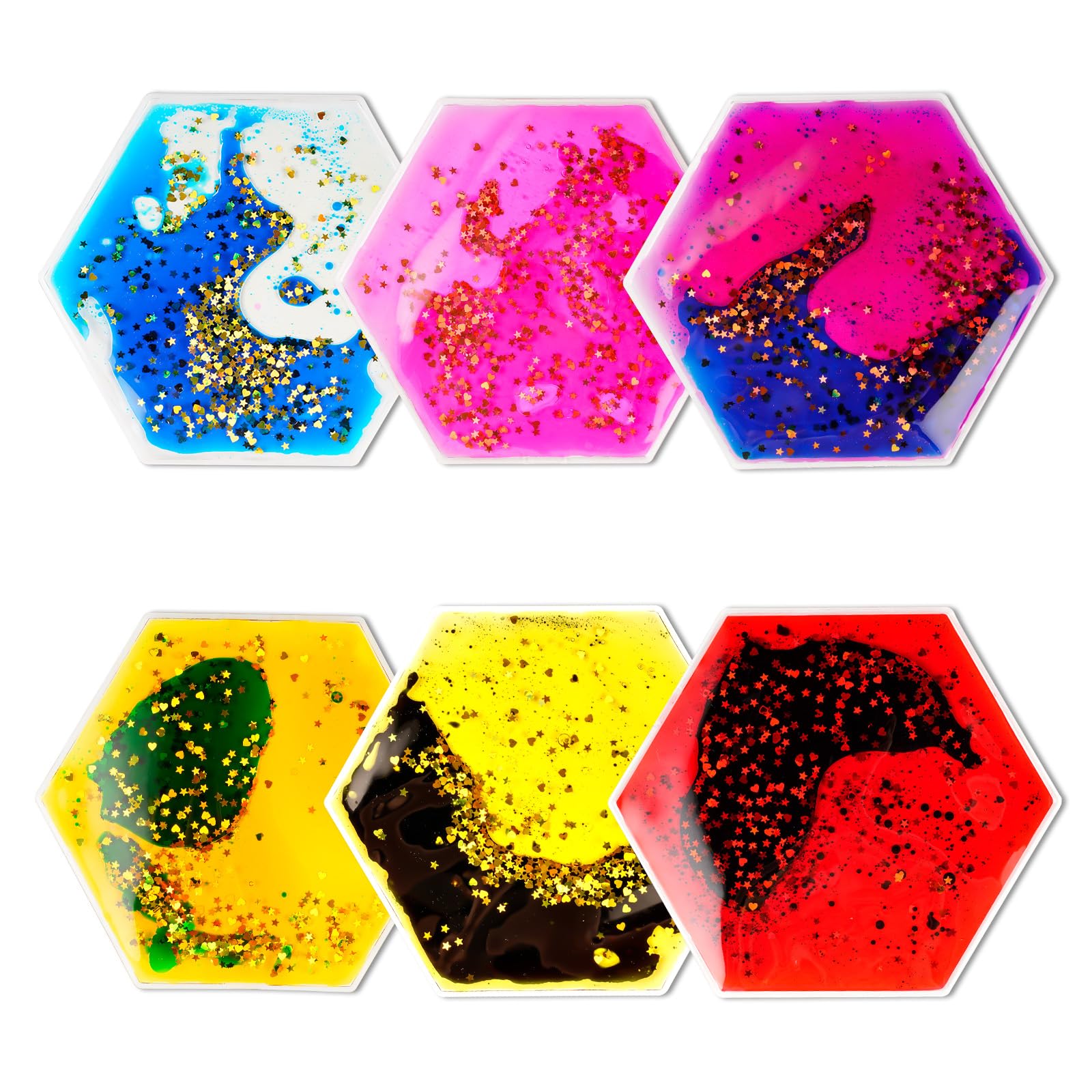 Sensory Fidget Toys for Kids - 6 Pack Hexagon Liquid Motion Sensory Toys for Autism, ADHD & Stress Relief - Calming Sensory Gel Toys for Classroom, Office & Home Use