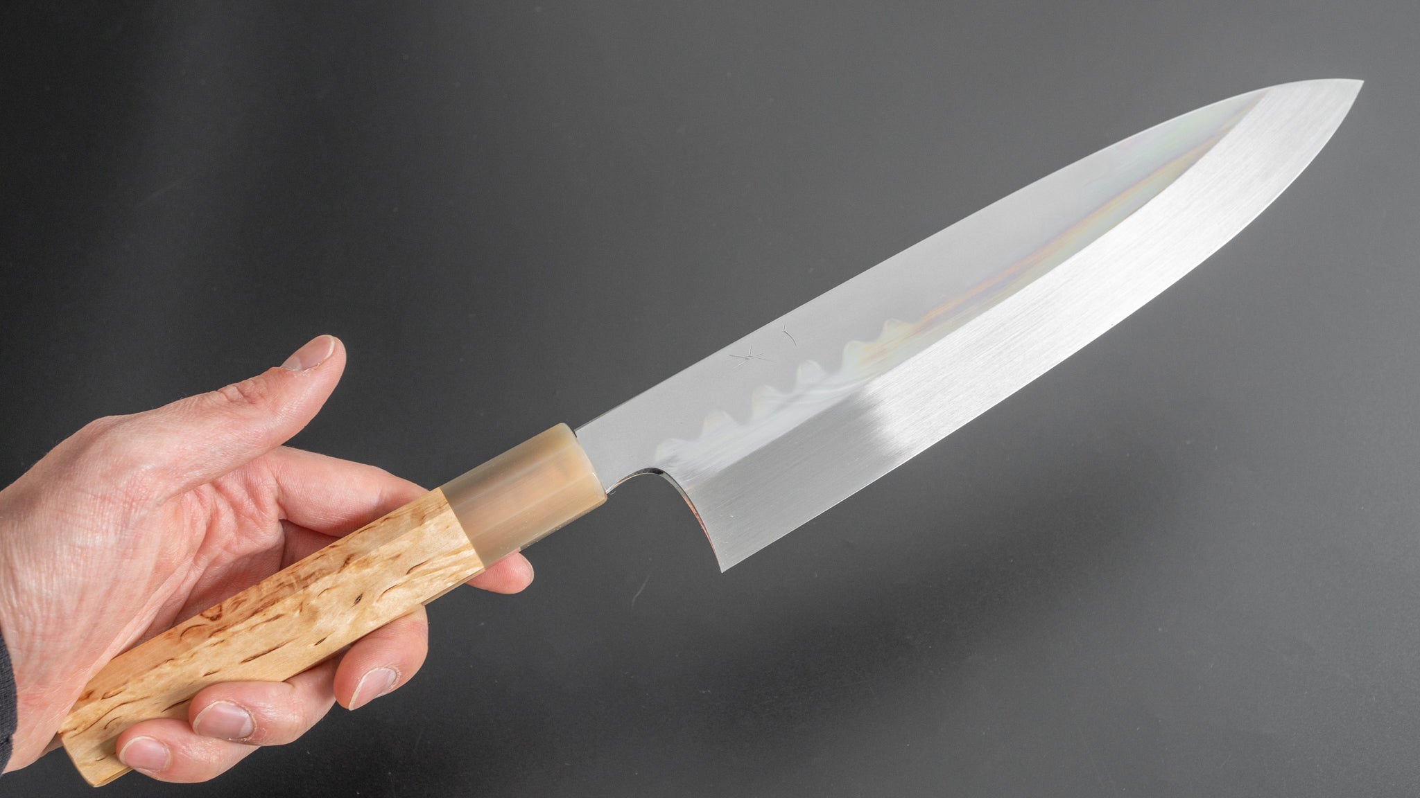 Hitohira Togashi Kyuzo White #1 Hakumon Mizu Honyaki Gyuto 240mm Japanese Chef Knife - Taihei Masur Birch Handle (#047) with Saya - Perfect for Sushi, Sashimi & Precision Cutting