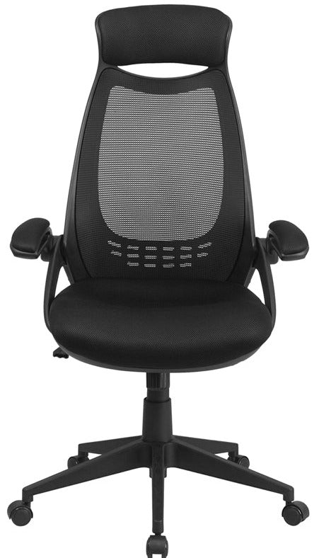 FLASH Ivan High Back Black Mesh Executive Swivel Office Chair with Flip Up Arms - Ergonomic Desk Chair for Home Office, Gaming & Conference Rooms