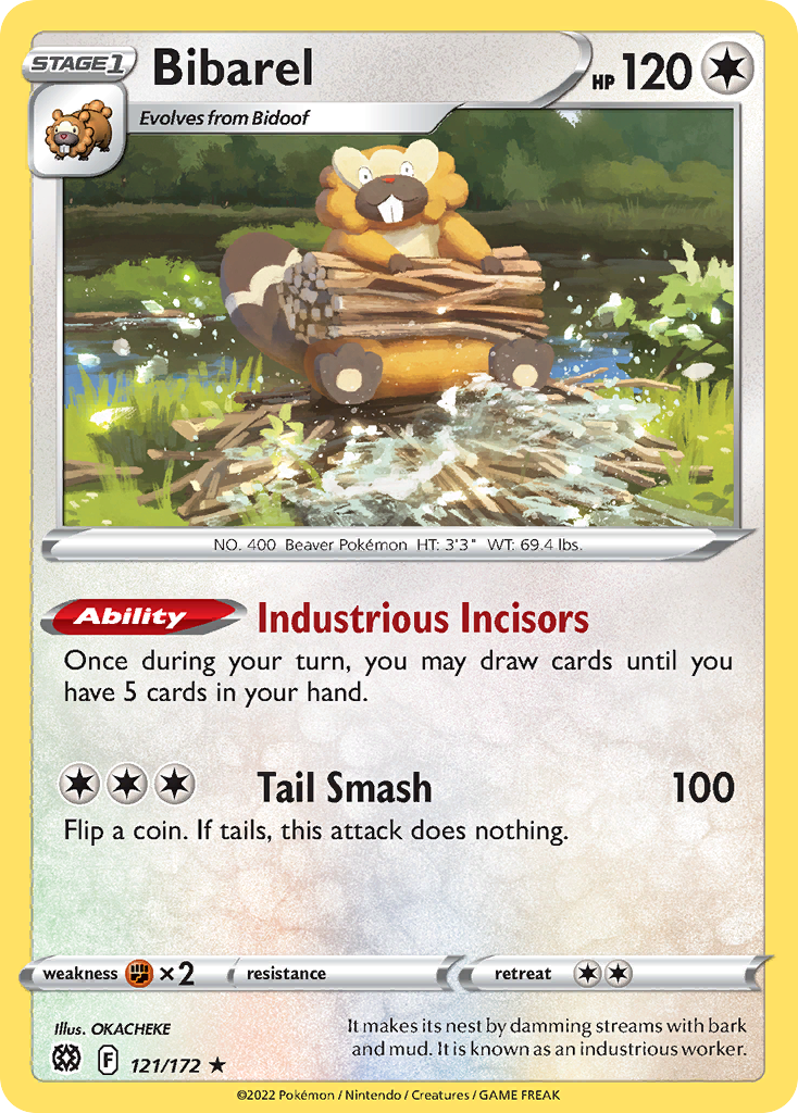 Bibarel Pokemon Card 121/172 - Rare Trading Card for Collectors & Battles | Perfect for Pokemon TCG Enthusiasts & Competitive Play