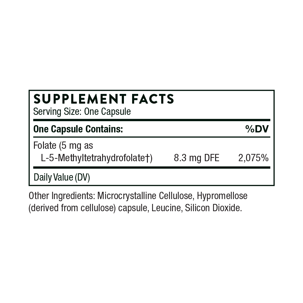 5-MTHF 5mg Methylfolate Supplement - 60 Capsules for Mood Support, Energy & Heart Health - Ideal for MTHFR Gene Mutation & Pregnancy