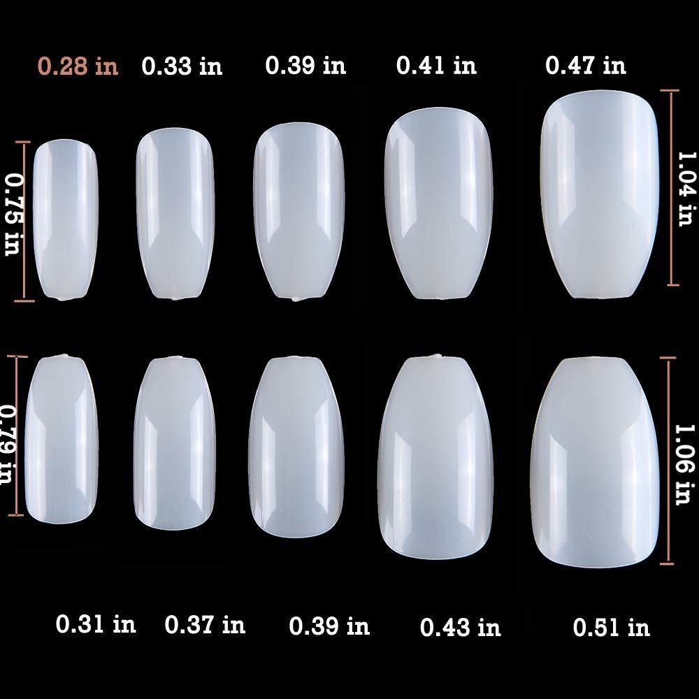 FAMZA 200 Pcs Clear Short Coffin Nail Tips - Natural Full Cover Acrylic Artificial Ballerina Fake Nails with Storage Box - Perfect for Nail Salon, DIY Manicure & Home Nail Art