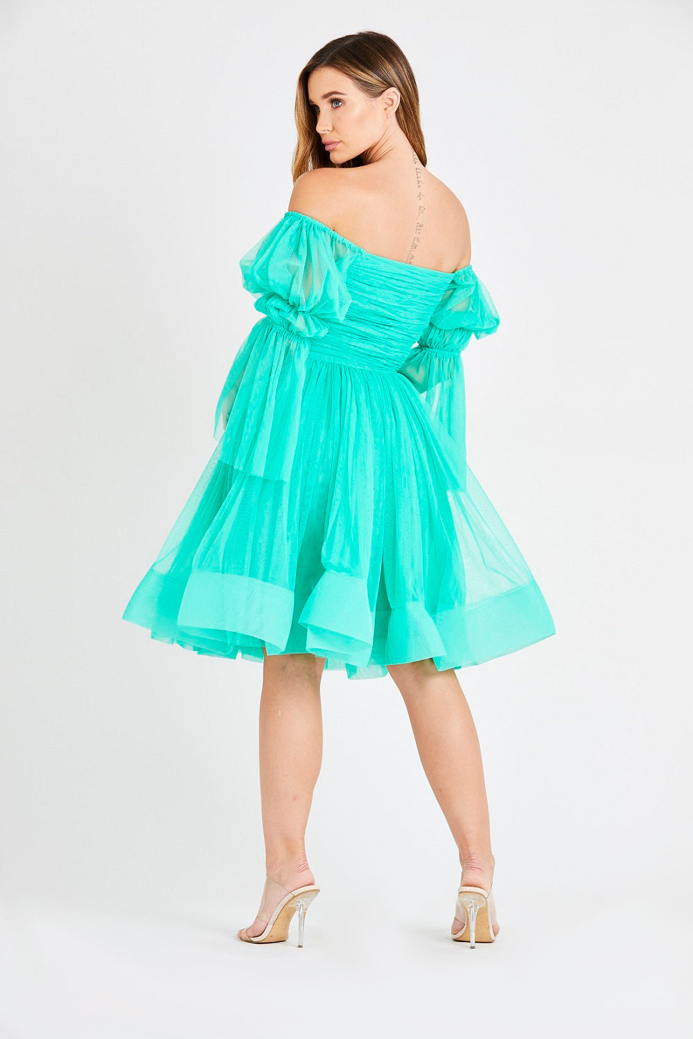 Amora Green Tulle Dress for Women - Elegant A-Line Party Gown with Flowy Skirt | Perfect for Weddings, Prom, Evening Events & Special Occasions