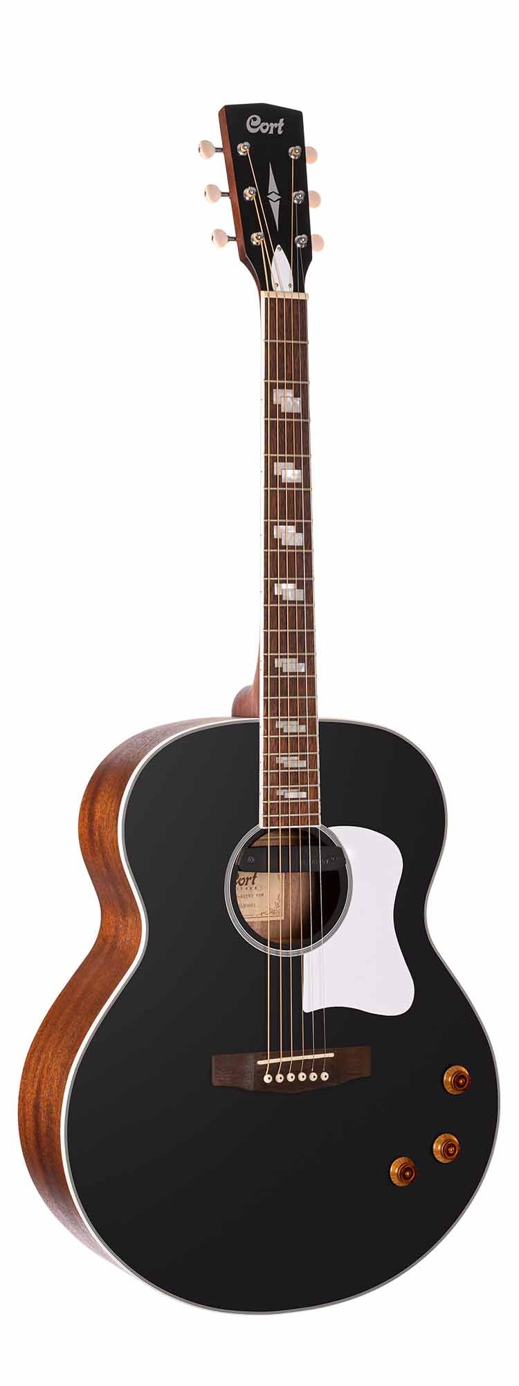 Cort CJ RETRO VBM Jumbo Acoustic Guitar - Vintage Black Matte Finish with Gig Bag | Perfect for Performances, Studio Recording & Traveling Musicians