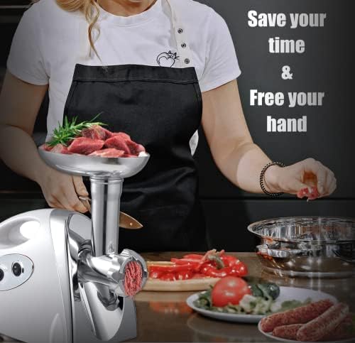 2800W Heavy Duty Electric Meat Grinder - Stainless Steel Sausage Maker & Mincer Machine with 3 Blades, Sausage Stuffer Tube & Kubbe Kit - Perfect for Home Kitchen, BBQ, Camping & Food Prep (White)