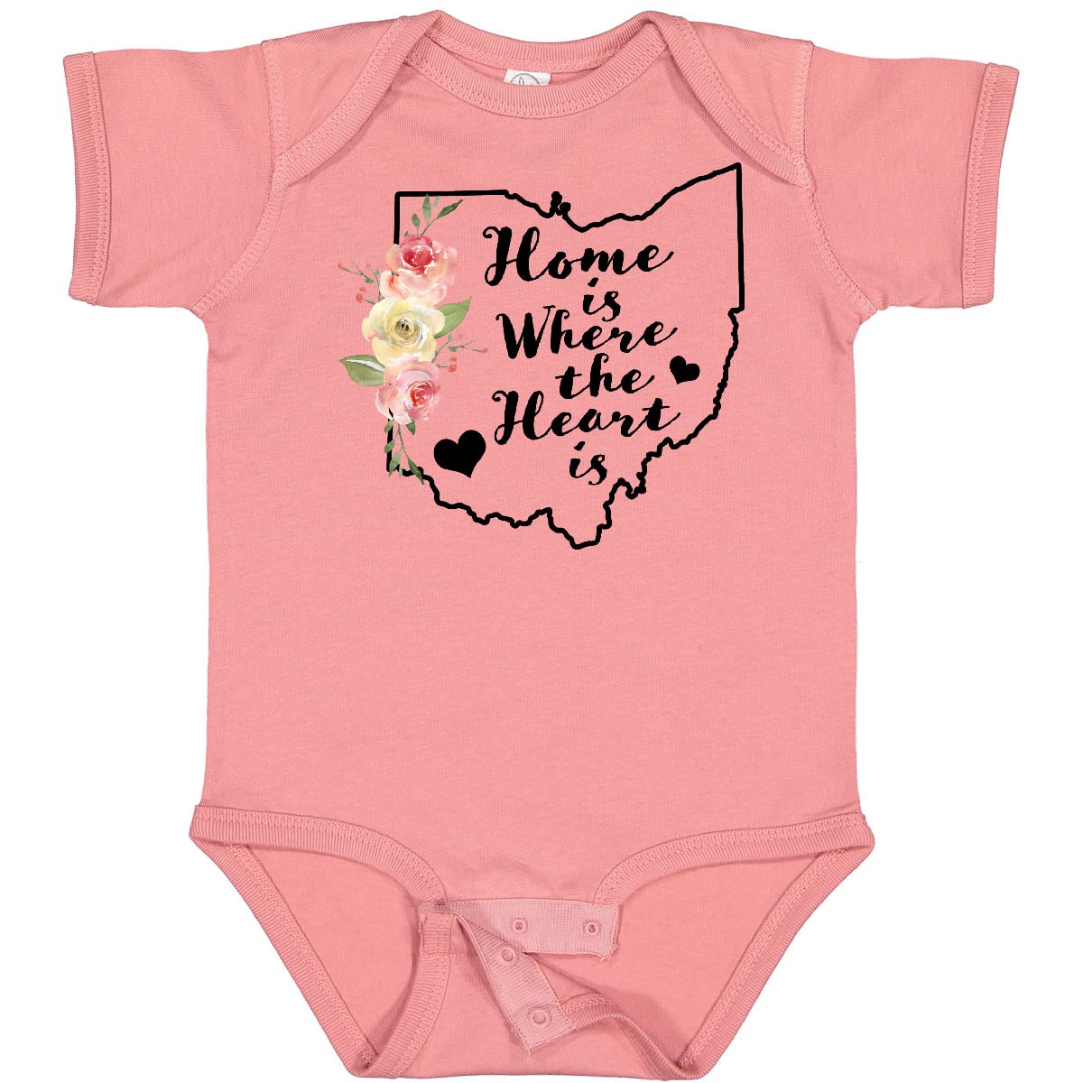 Inktastic Ohio Home is Where The Heart is with Watercolor Floral Baby Bodysuit - Soft Cotton Infant Onesie for Newborns, Baby Showers & Family Photos