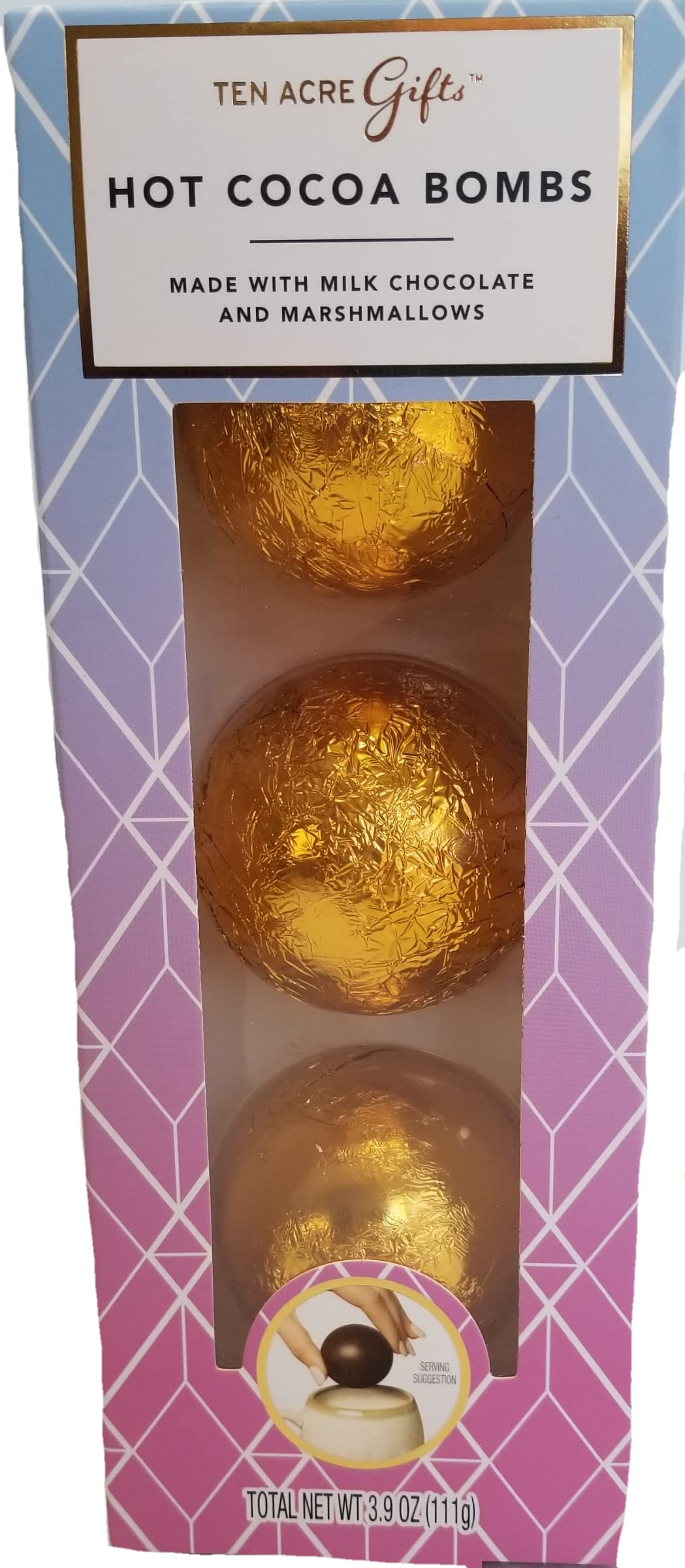 Premium Milk Chocolate Hot Cocoa Bombs with Marshmallows - 3 Gold Foil Wrapped Dessert Bombs for Christmas Gifts & Cozy Winter Nights