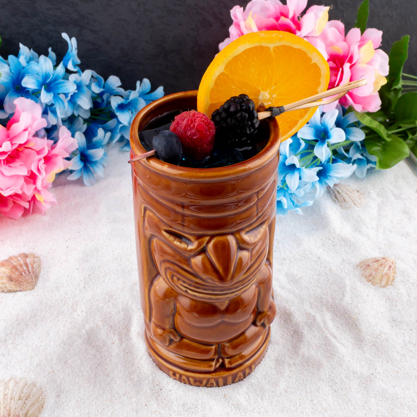 BarConic® 12 oz Tiki Glasses - Tropical Themed Cocktail Cups for Hawaiian Drinks, Perfect for Luau Parties, Beach Bars & Summer Entertaining
