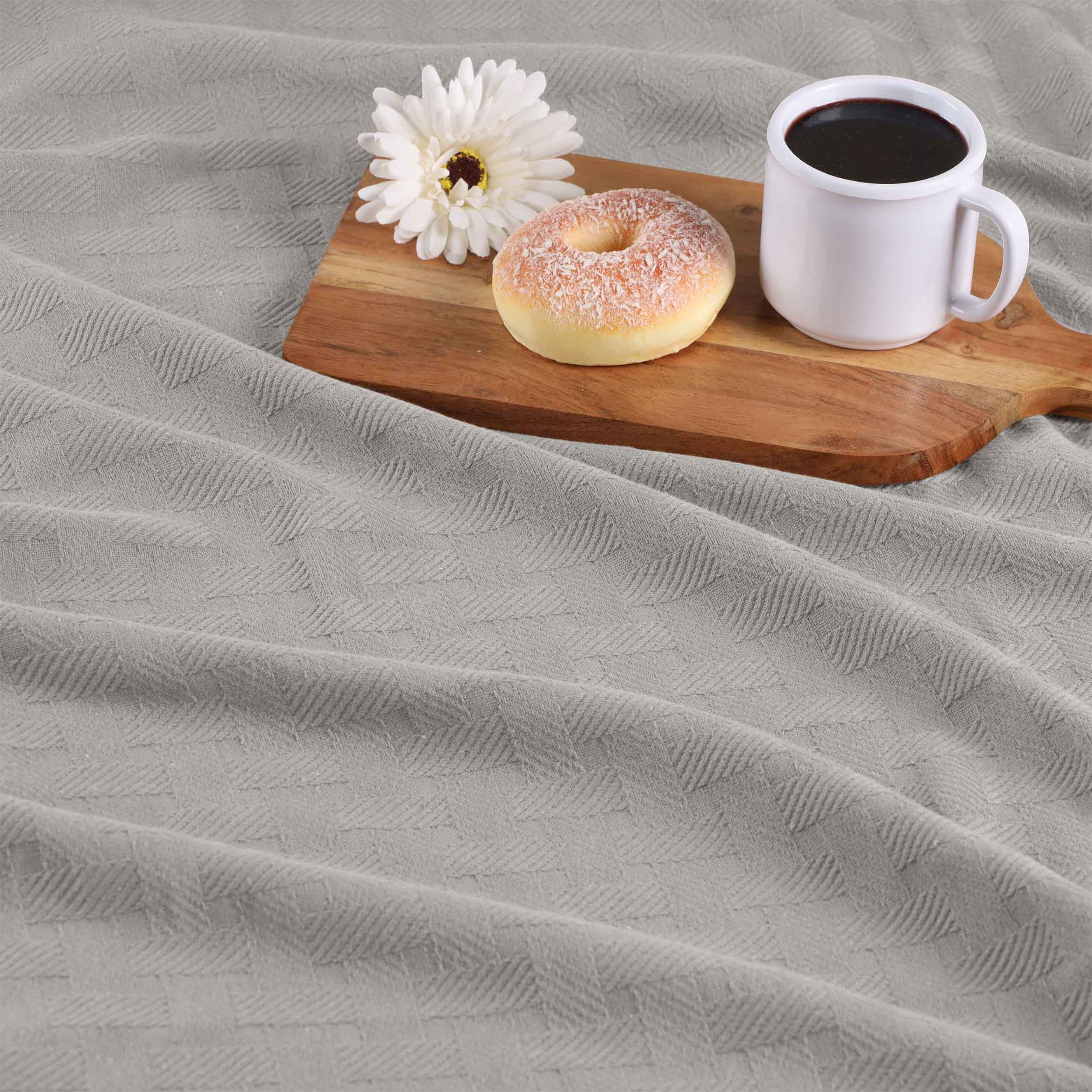 Soft Basketweave All-Season Cotton Bed Blanket & Sofa Throw - Lightweight Breathable Blanket for Bedroom, Living Room, Travel and Outdoor Use