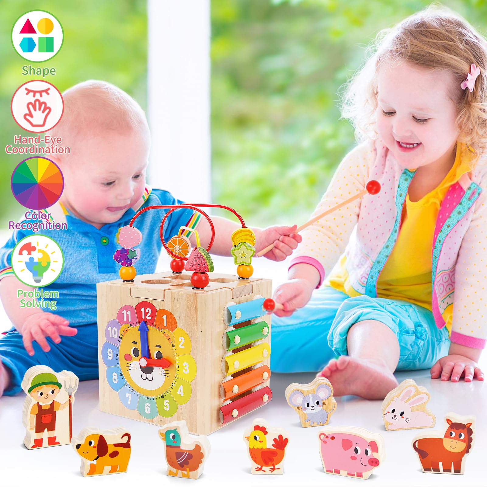 Montessori Wooden Activity Cube Toys for Toddlers 1-3 Years - Educational Learning & Sensory Toys for 1 2 3 Year Old Boys & Girls - Perfect First Birthday, Christmas Gifts for Infants - Ideal for Daycare, Preschool & Home Playtime