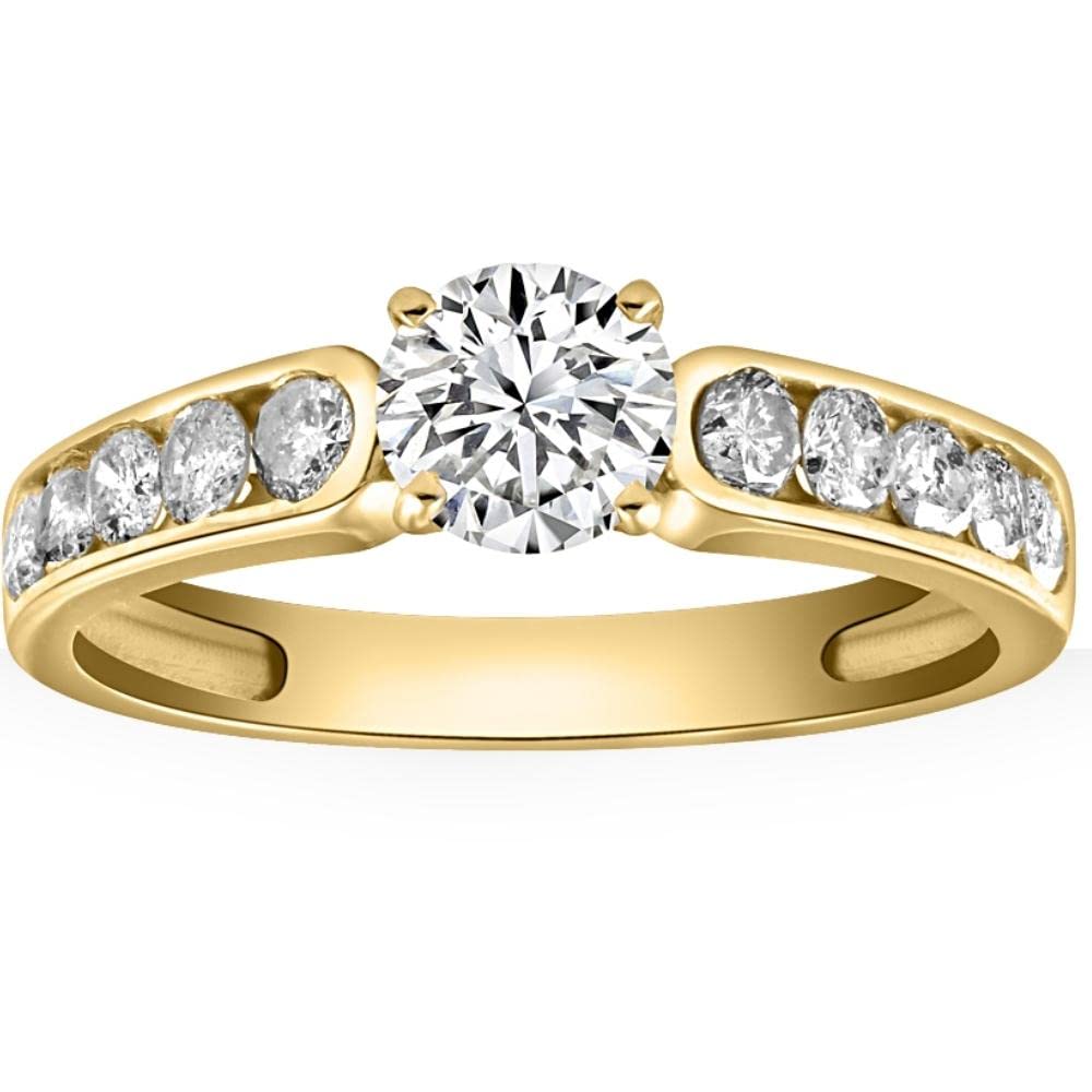 1 Carat Diamond Engagement Ring with Channel Set Accents in 10K Yellow Gold - Perfect for Proposals, Anniversaries & Special Occasions