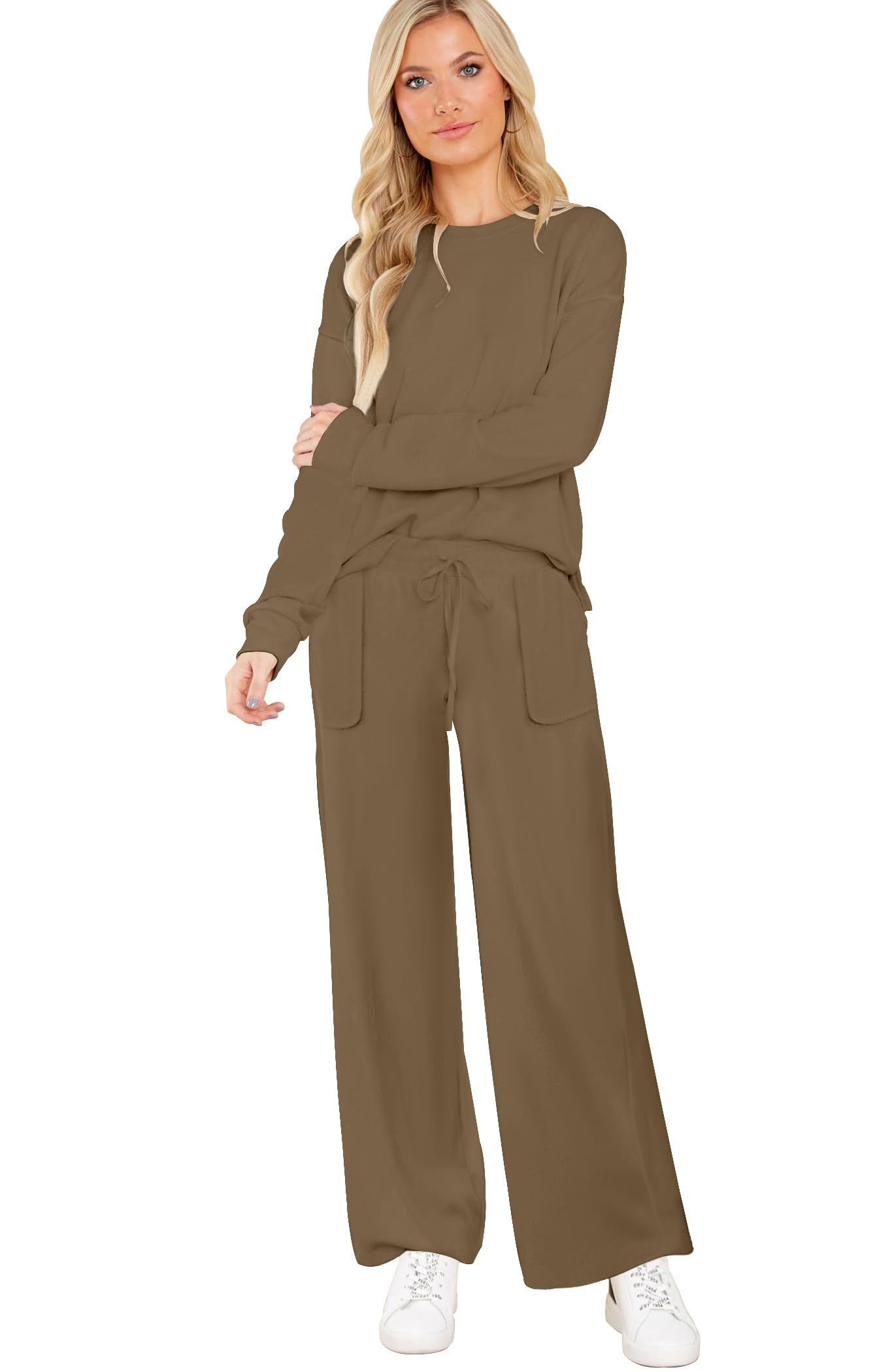 ETCYY Women's 2-Piece Lounge Set - Split Side Sweatshirt & Wide Leg Sweatpants Outfit | Soft Casual Loungewear for Home, Yoga & Travel | Comfortable Matching Sets for Women