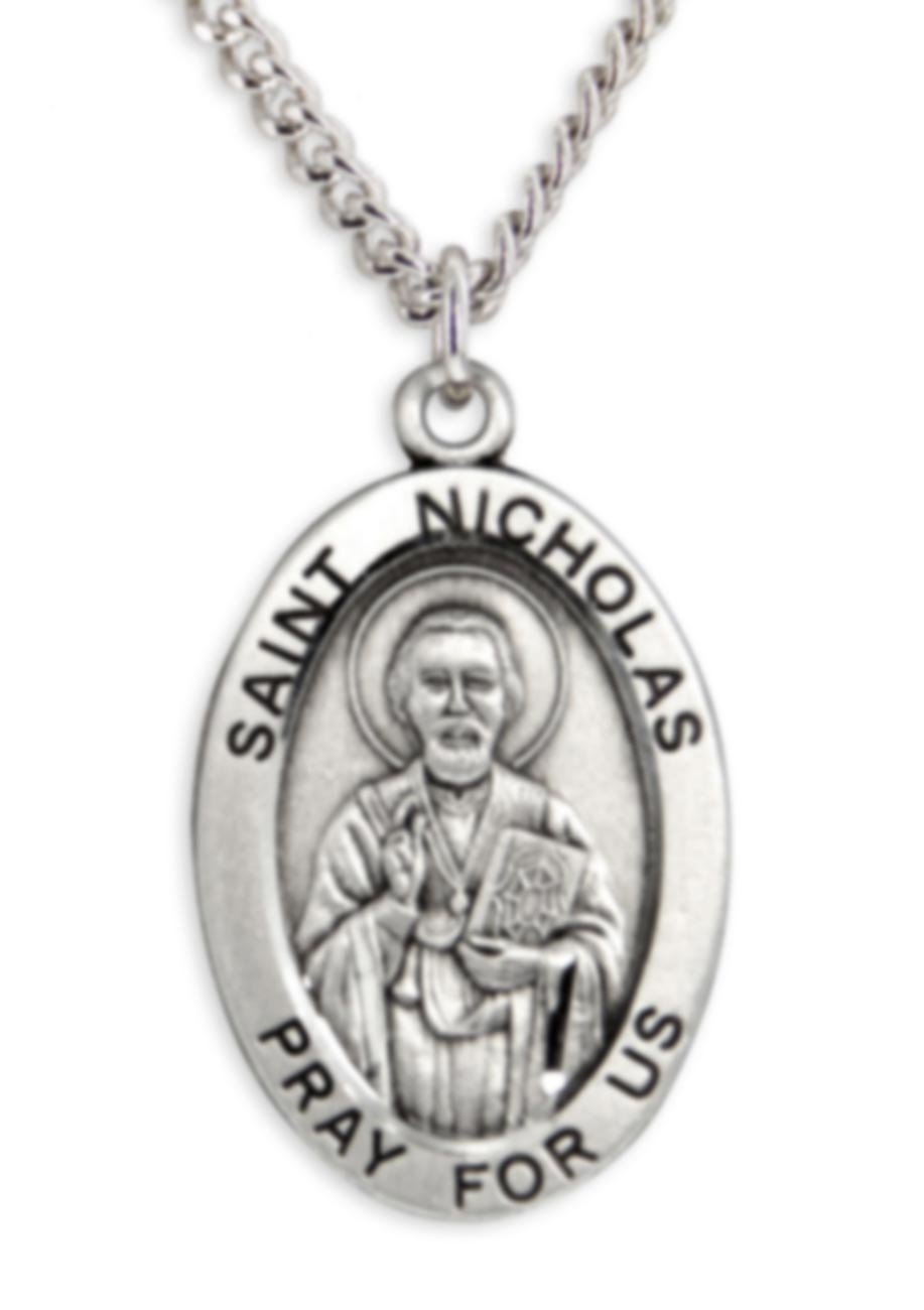 Heartland Saint Nicholas Sterling Silver Oval Pendant Necklace - Customizable Chain - Handcrafted in USA - Perfect for Christmas Gifts & Special Occasions