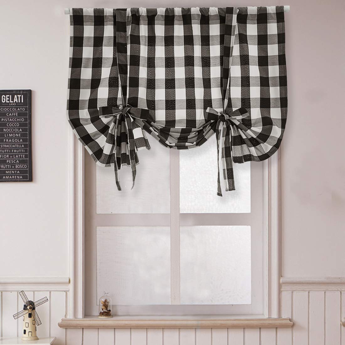 **Black and White Plaid Balloon Window Curtains - 24