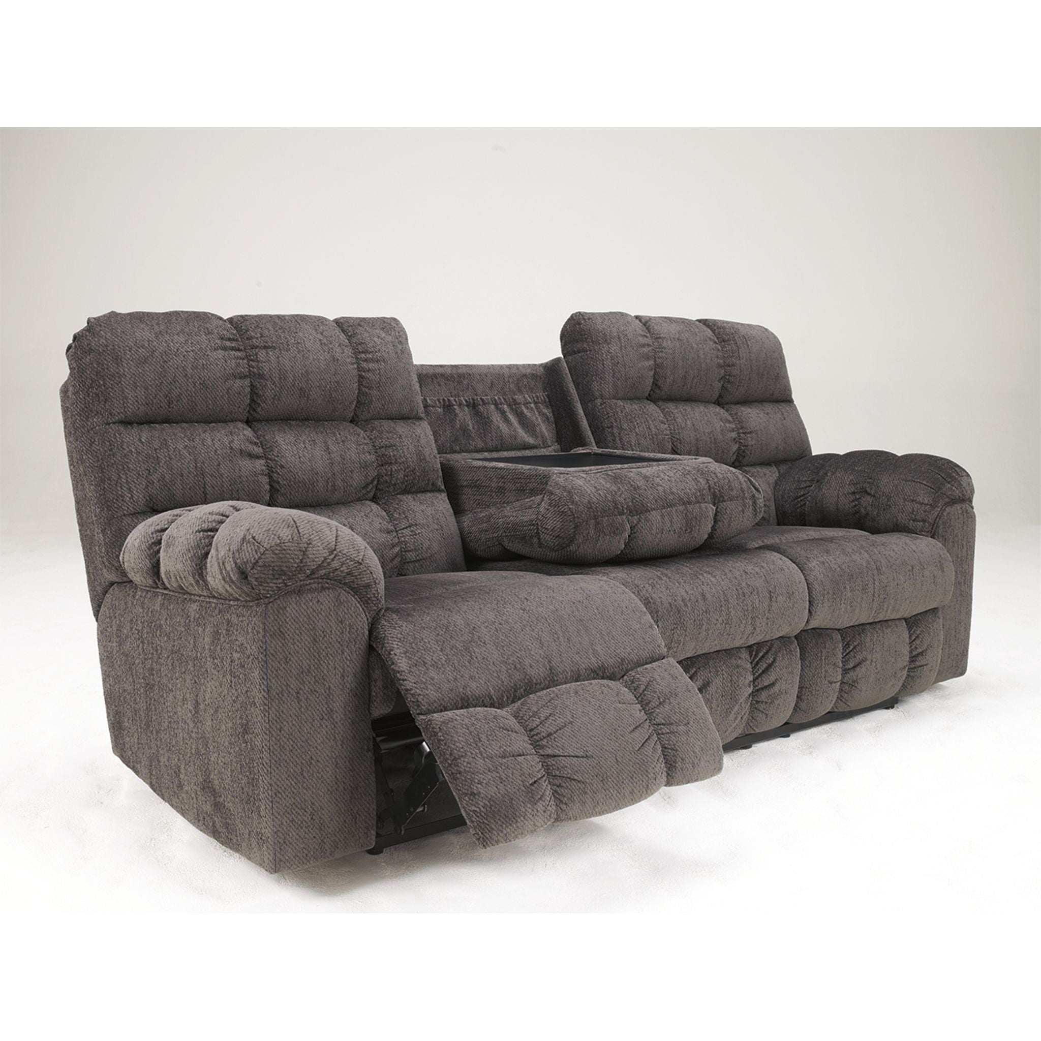 Acieona Dual Reclining Sofa with Drop Down Table in Slate Gray - Perfect for Living Room, Home Theater, and Family Gatherings