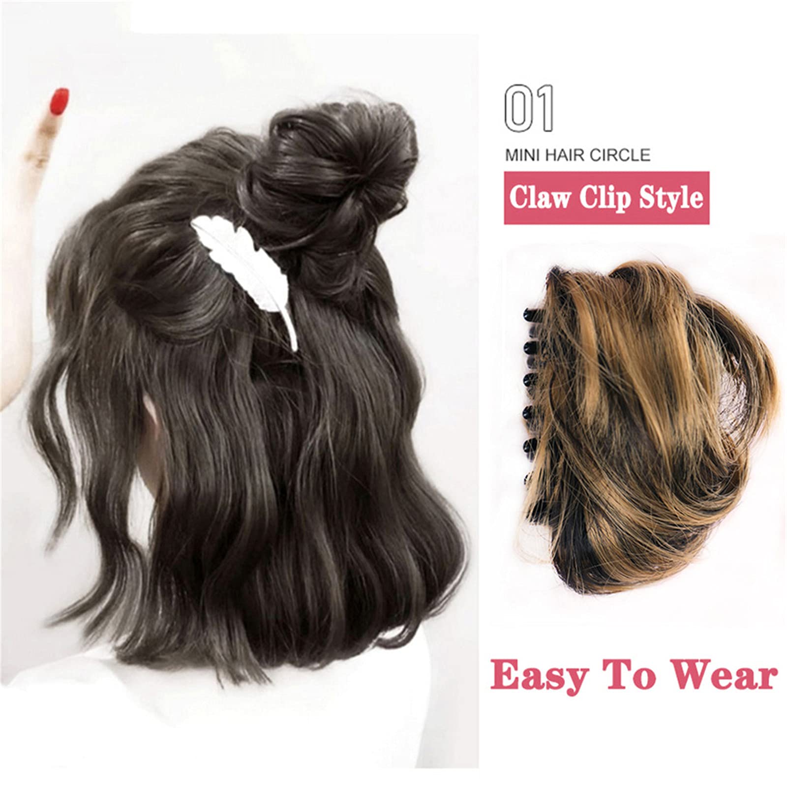 2PC Brown Synthetic Hair Bun Claw Clip - Messy Updo Donut Chignon for Women & Girls | Ballet Bun Hairpiece Extensions for Everyday, Work & Special Occasions