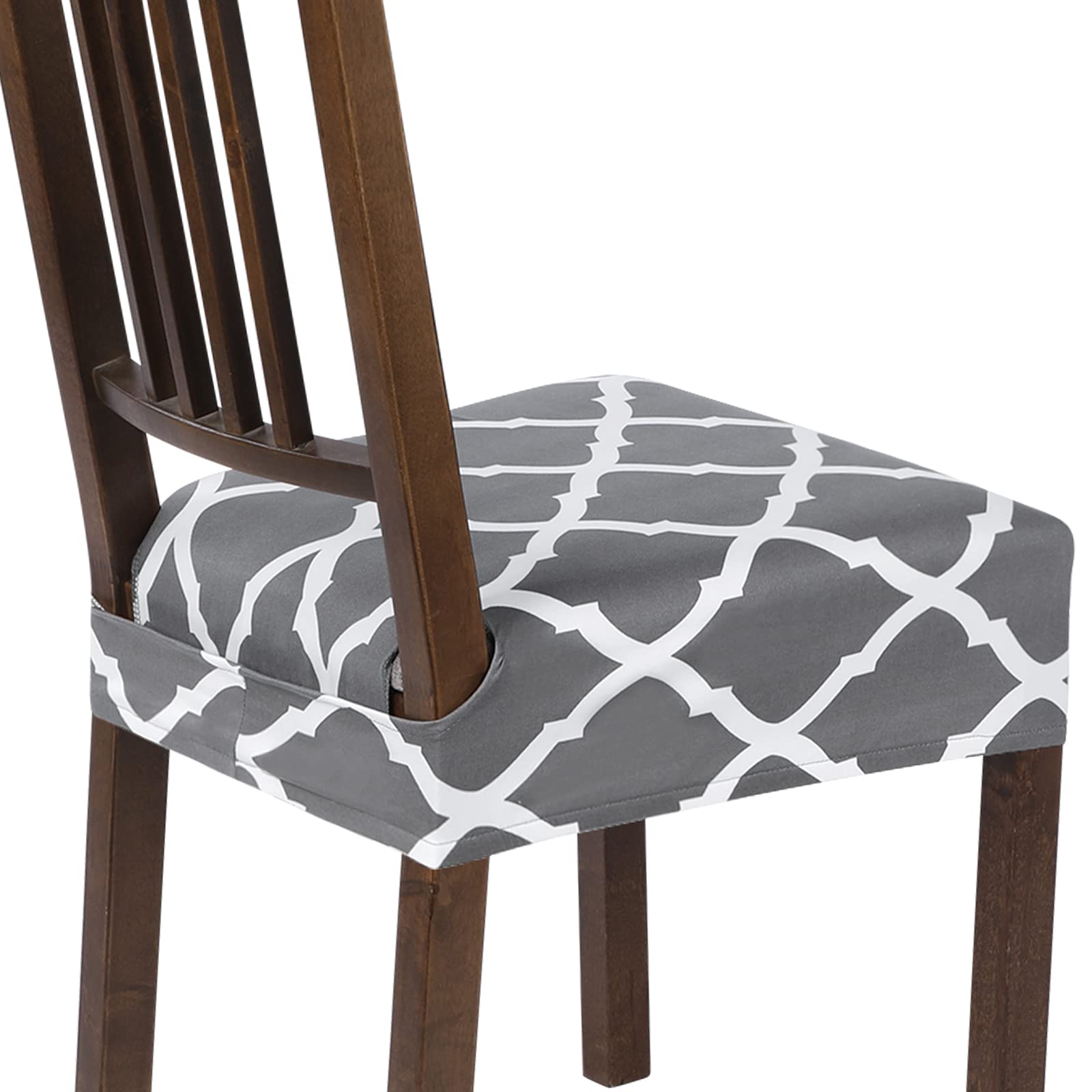 Stretch Dining Chair Seat Covers Set of 4 - Soft Removable Washable Chair Slipcovers for Kitchen & Dining Room - Universal Fit Protector (Rear-Covered, Grey) - Perfect for Home, Office, Restaurant & Party Decor