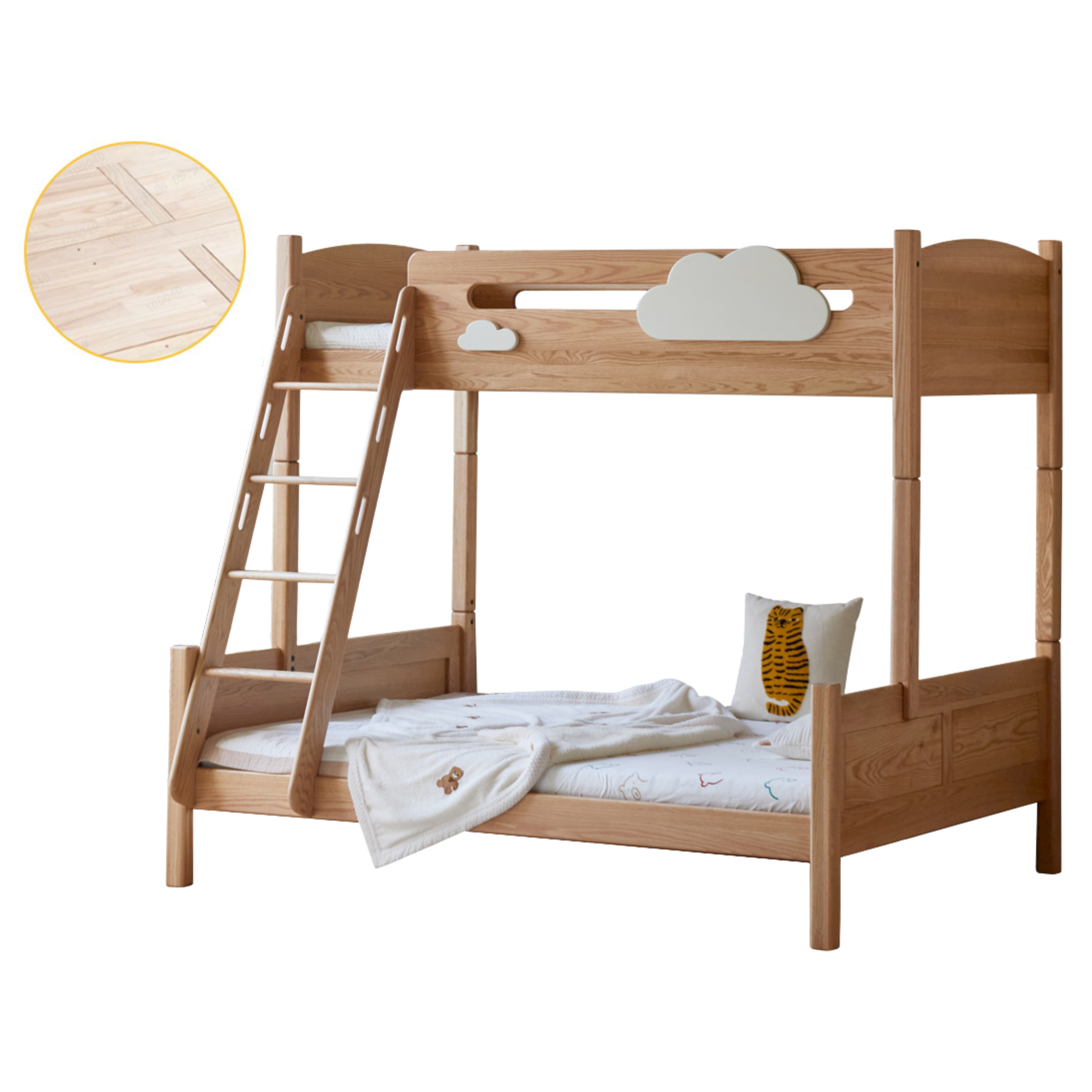 Natural Wood Color cloud double bed left ladder without drawer Seamless plank set