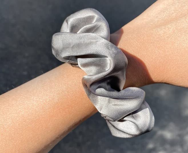 Premium Satin Silk Hair Scrunchies Pack of 3 - Soft Ponytail Holders & Hair Volumizer for Women & Girls (Silver) | Perfect for Everyday Wear, Workouts, and Gifts for Mom & Sister