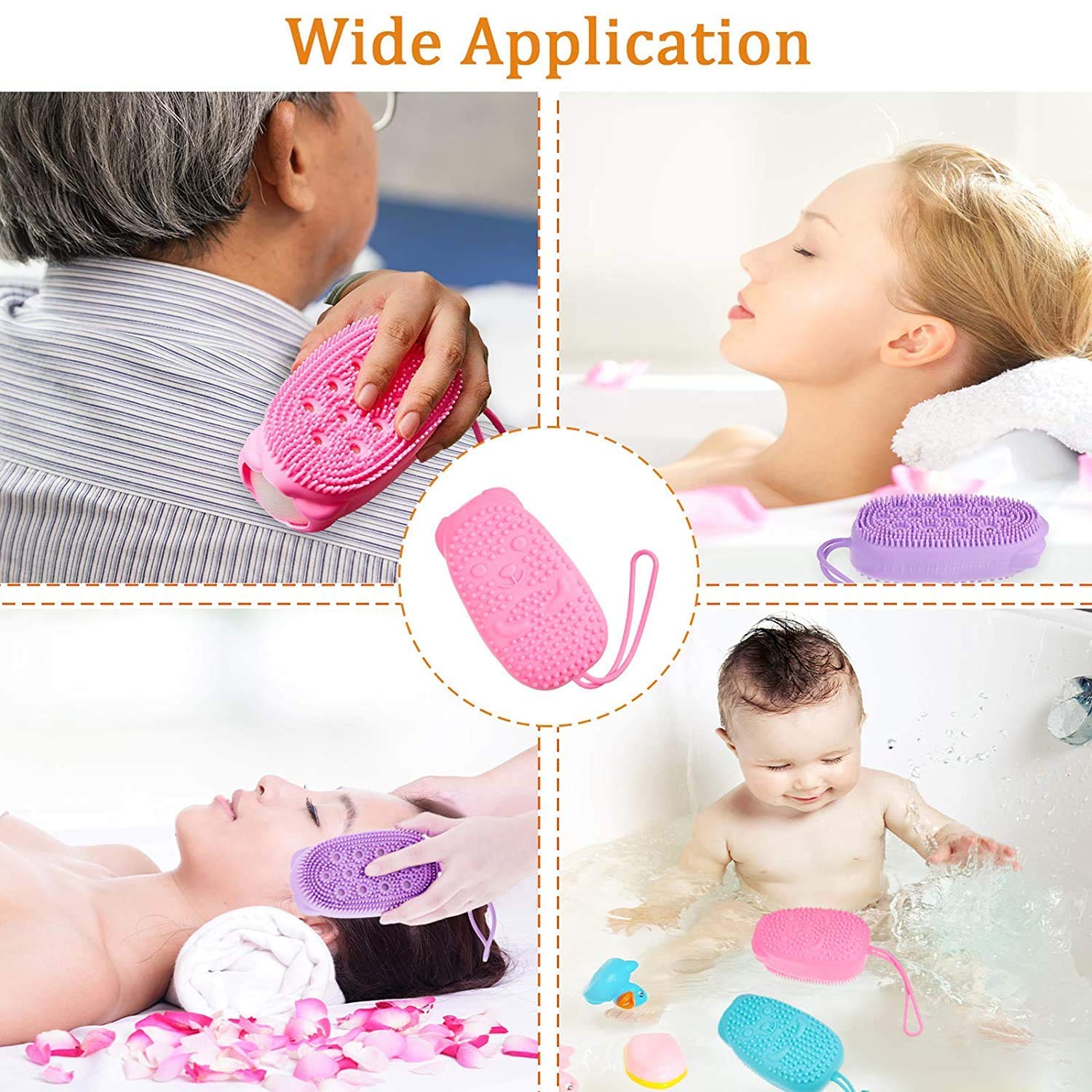 JRT Silicone Bubble Bath Body Brush - Quick Foaming, Soft Scrubbing & Massage Cleaner for Shower & Bathroom (Random Color) - Exfoliate & Relax Skin in Spa, Home or Gym Use