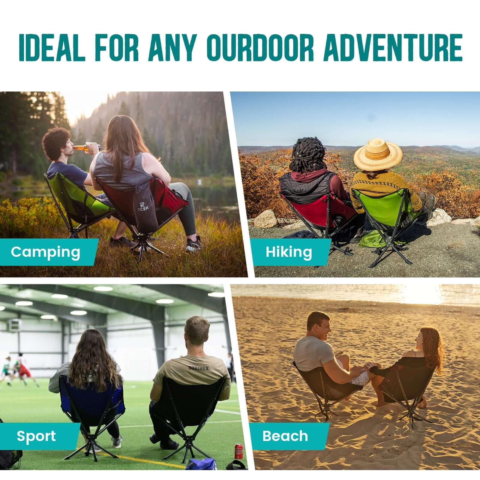 Portable Swivel Folding Chair - Compact & Lightweight Collapsible Camping Chair for Adults, Quick Setup in 8 Seconds, Supports 300 lbs - Perfect for Outdoor Camping, Hiking, Beach, Travel, Picnics & Backpacking Adventures