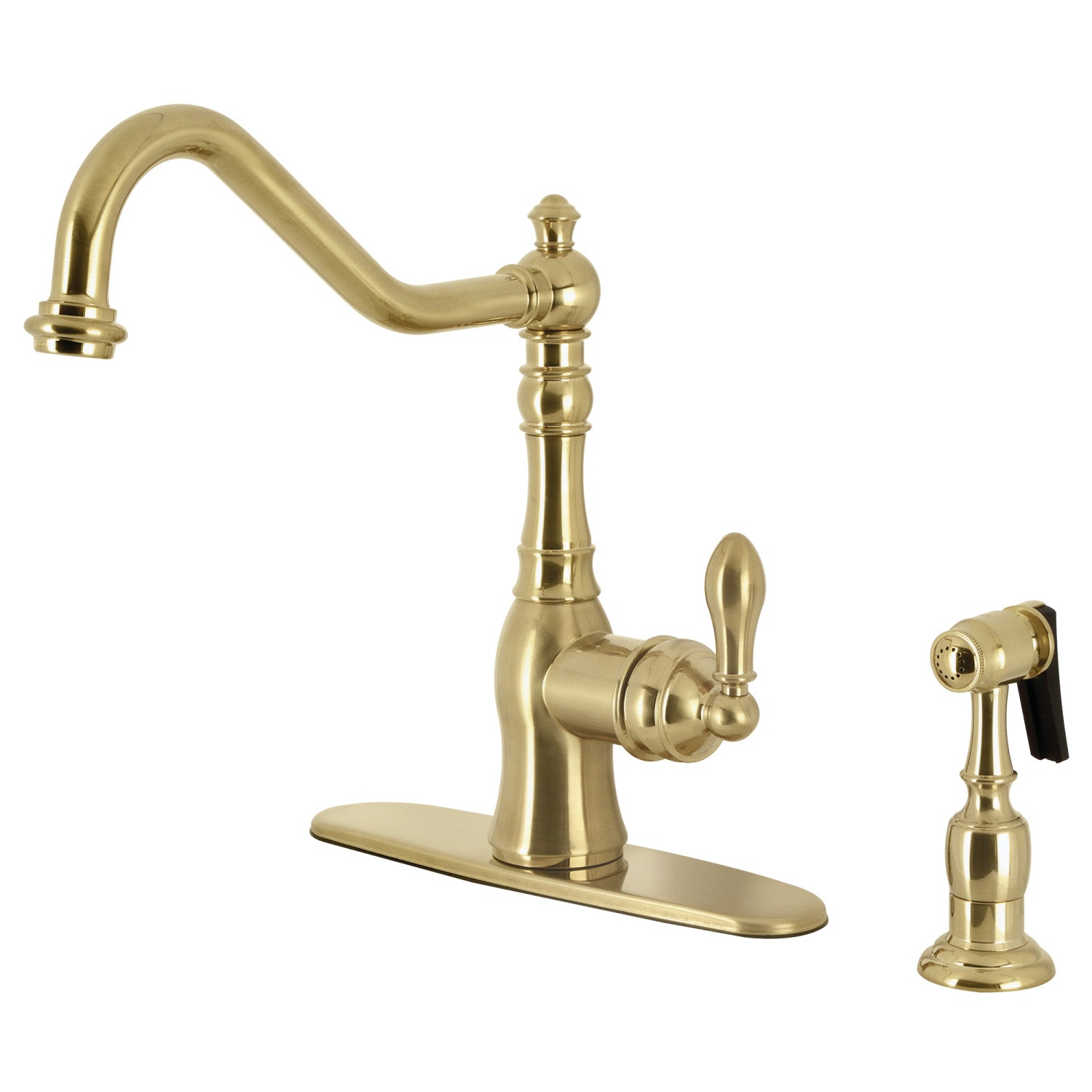 American Classic GSY7707ACLBS Single Handle 2 or 4 Hole Deck Mount Kitchen Faucet with Brass Side Sprayer, Brushed Brass - Perfect for Modern Farmhouse & Commercial Kitchens