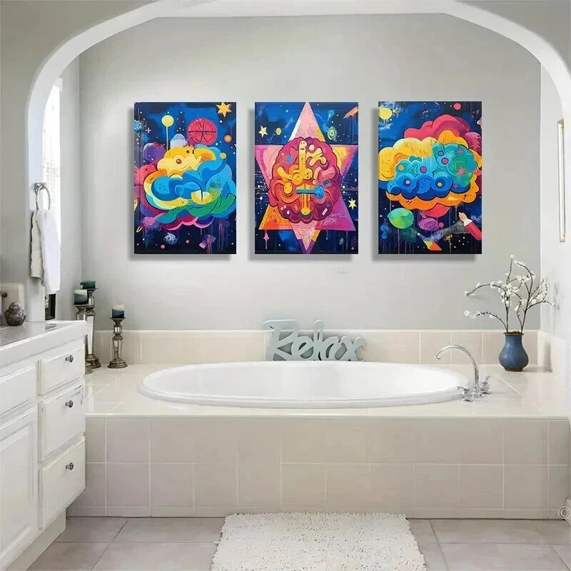 3-Piece Abstract Cosmic Cloud Colorful Wall Art Set - Framed Canvas Prints 60x90cm (24x36in) - High Quality Australian Made Ready-to-Hang Wall Decor for Living Room, Bedroom & Office