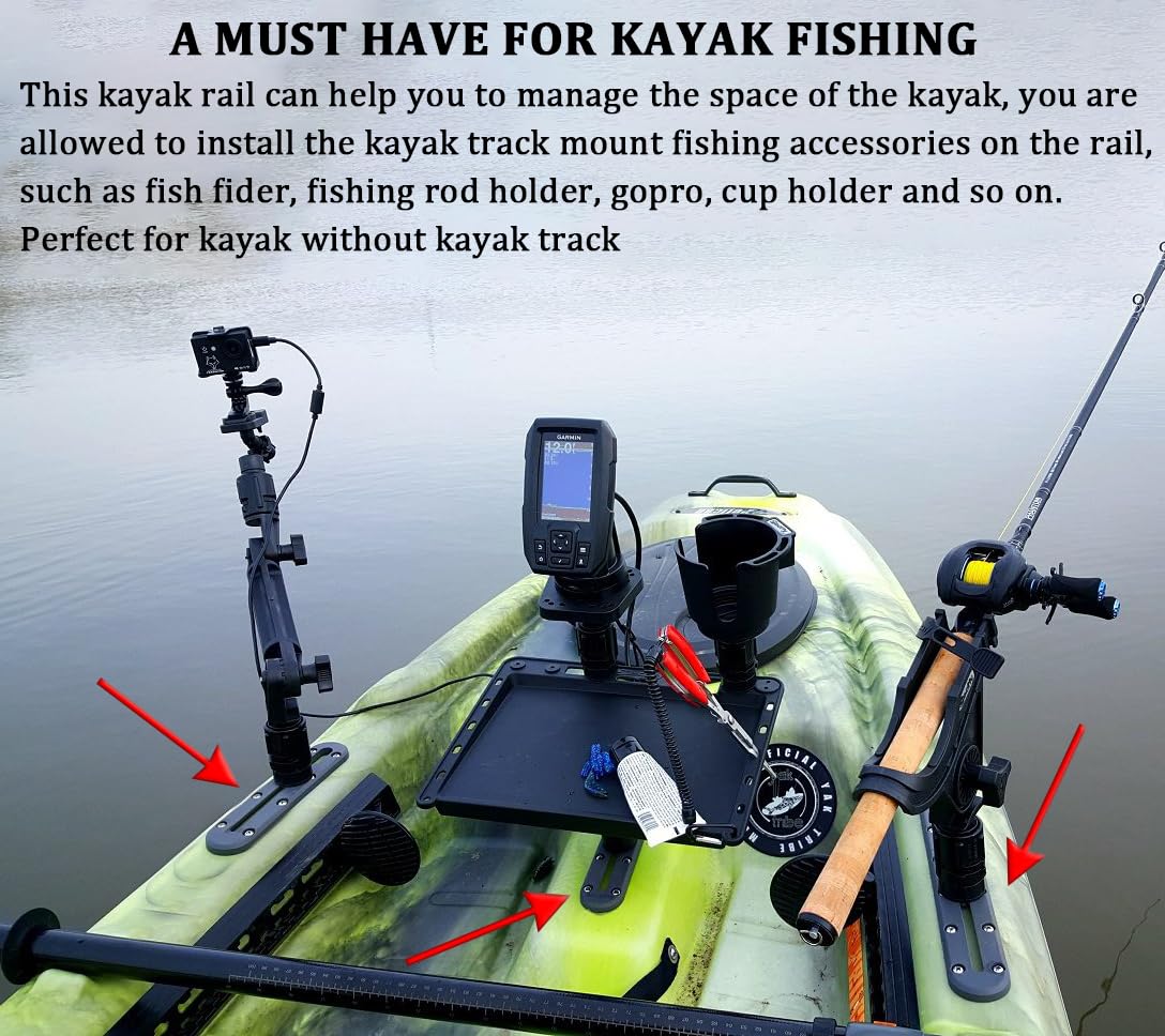 Premium Kayak Track System - Low Profile Kayak Rail & Accessories Mount Track for Fishing Rod Holder, Fish Finder, Cup Holder & Anchor Cleats | Perfect for Kayak Fishing & Outdoor Adventures