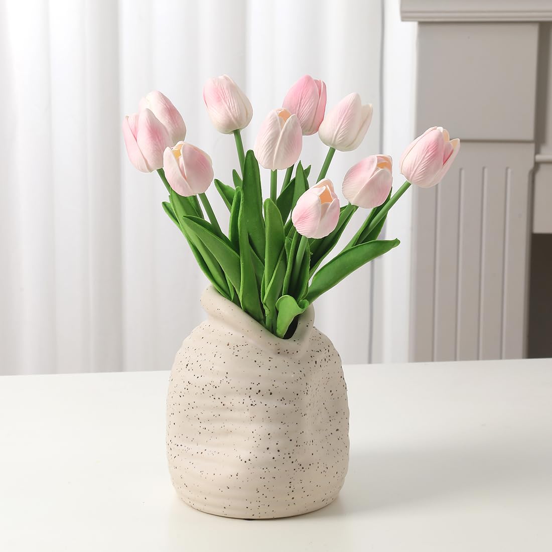 20 Pcs Pink PU Artificial Tulips - Real Touch Faux Flowers for Home Decor, Wedding Bouquets & Party Arrangements - Lifelike Fake Tulip Stems for Centerpieces, Tablescapes & Seasonal Decorations