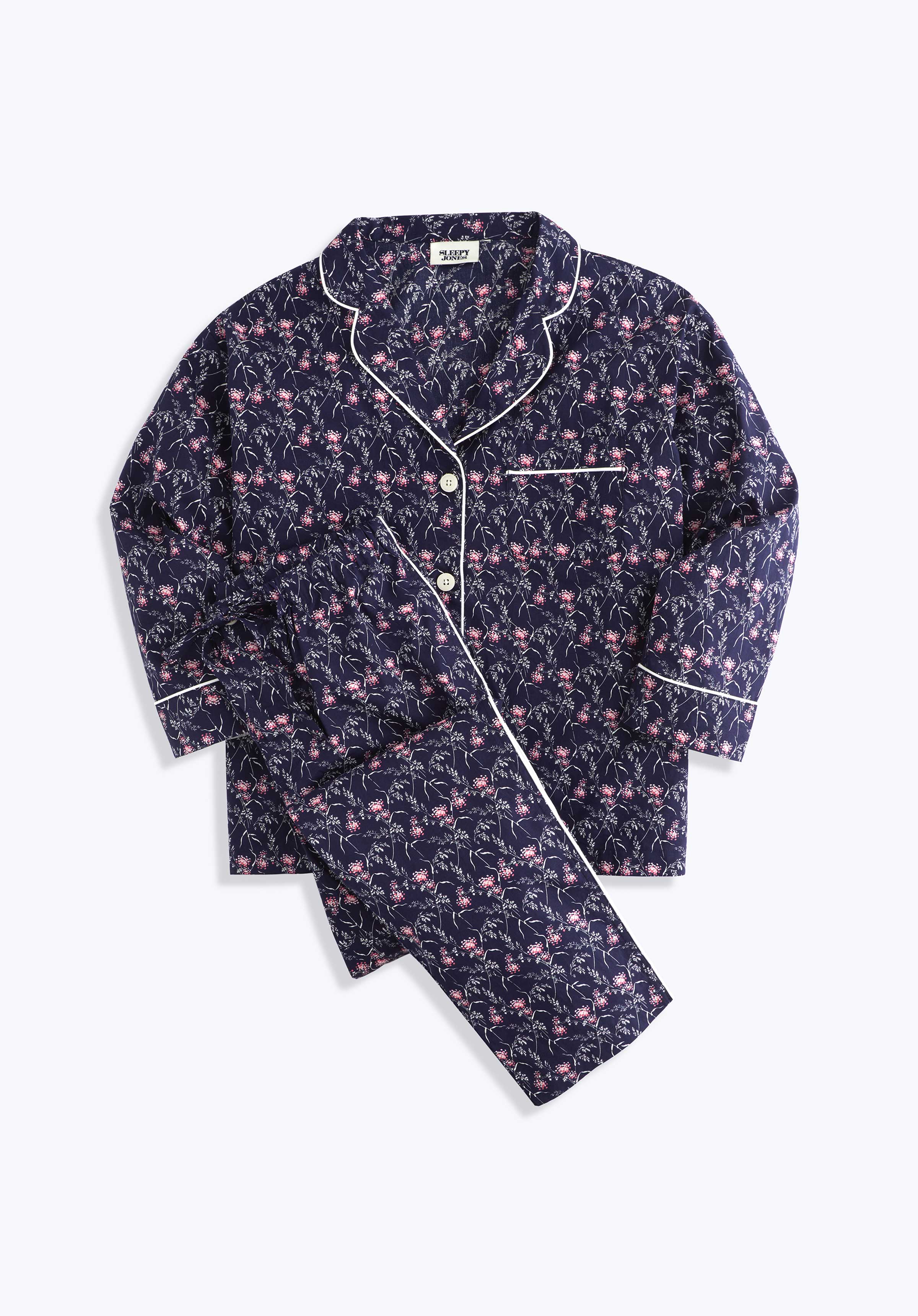 Women's Floral Pajama Set - Soft Cotton Sleepwear in Pink Berry & Navy Print | Cozy Loungewear for Relaxing at Home, Sleepovers & Spa Nights