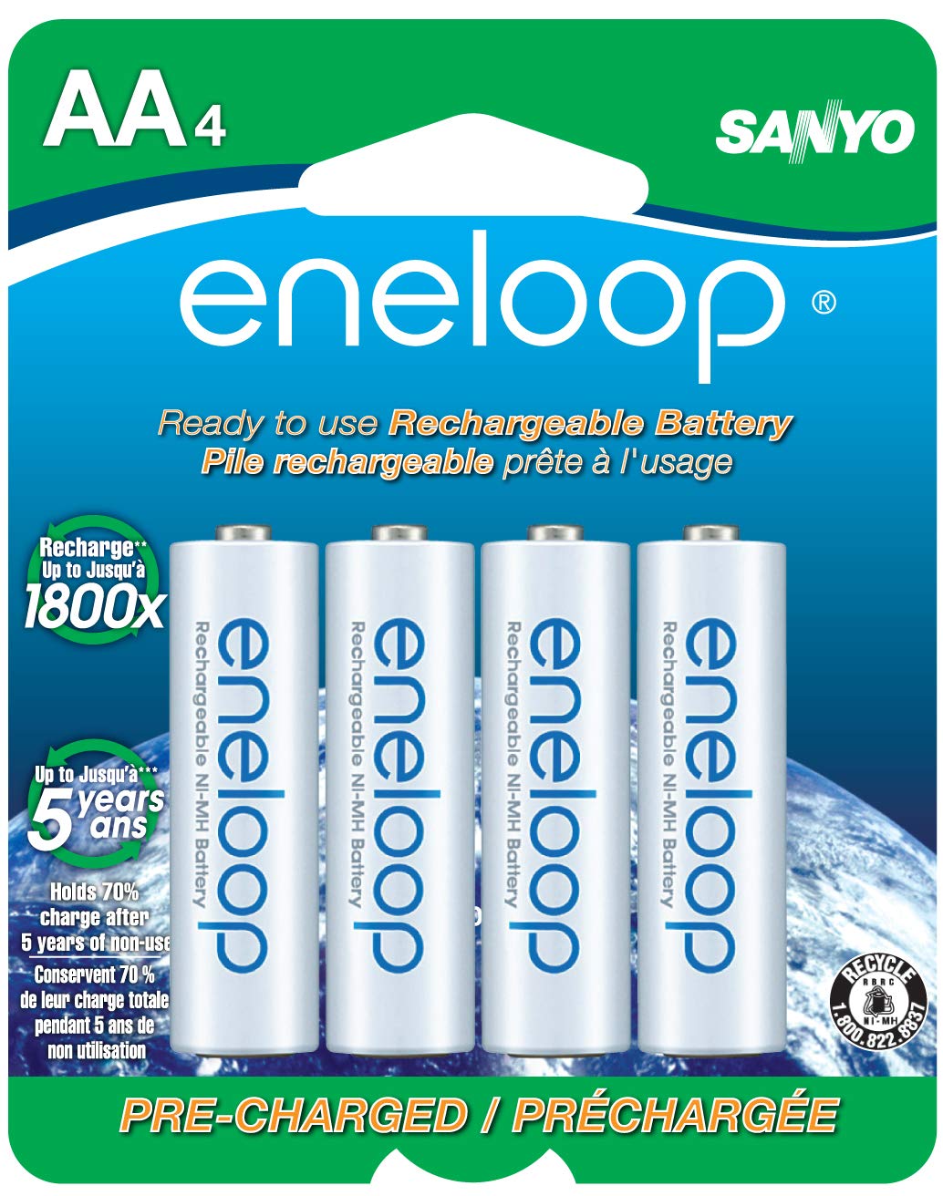 Eneloop AA 2100 Cycle Ni-MH Rechargeable Batteries (4 Pack) - Pre-Charged & Ready to Use for Cameras, Flashlights, Toys, and Electronic Devices