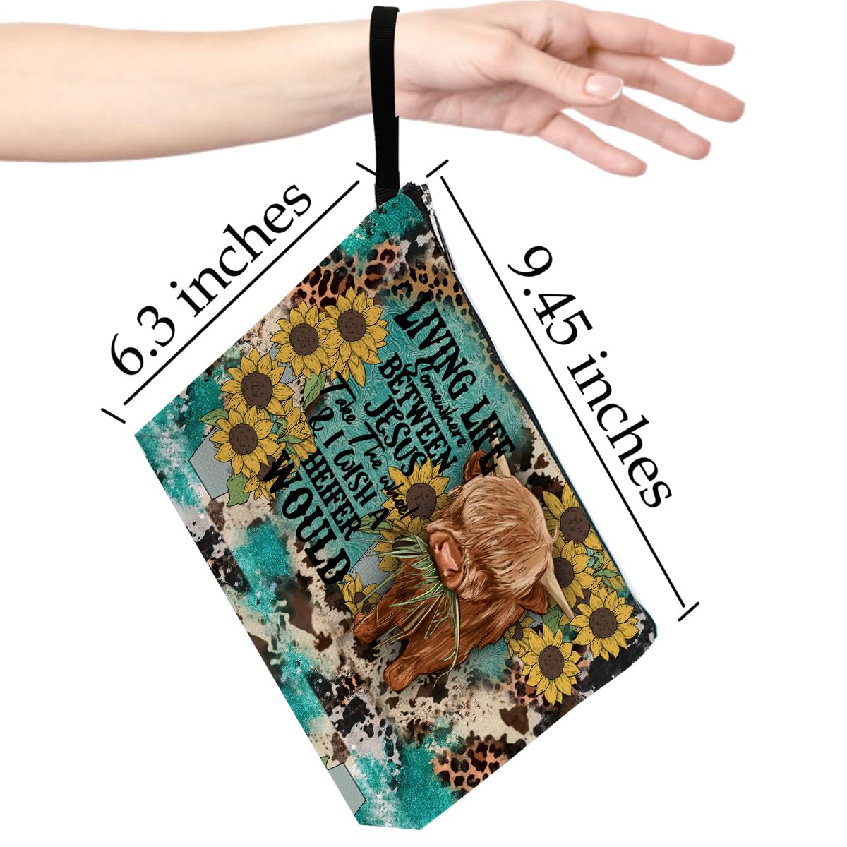 Western Cow Print Makeup Bag - Christian Faith Cosmetic Pouch for Women, Country Girls Gift, Travel & Daily Use Zipper Pouch - Perfect for Birthday, Graduation & Western Theme Parties