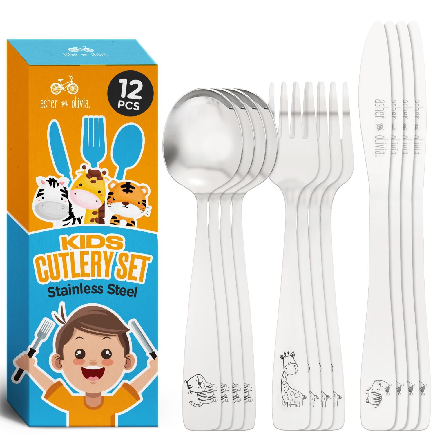12-Piece Kids & Toddler Silverware Set - Stainless Steel Forks, Spoons & Kid-Safe Knives - Durable Metal Flatware for Babies, Preschoolers & Children - Perfect for Home, School Lunches & Travel Meals