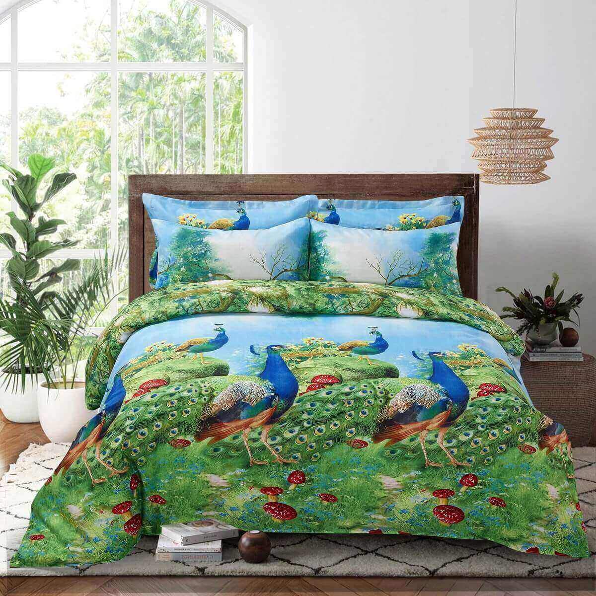 Peafowl King Size Duvet Cover Set - Elegant Bedroom Decor