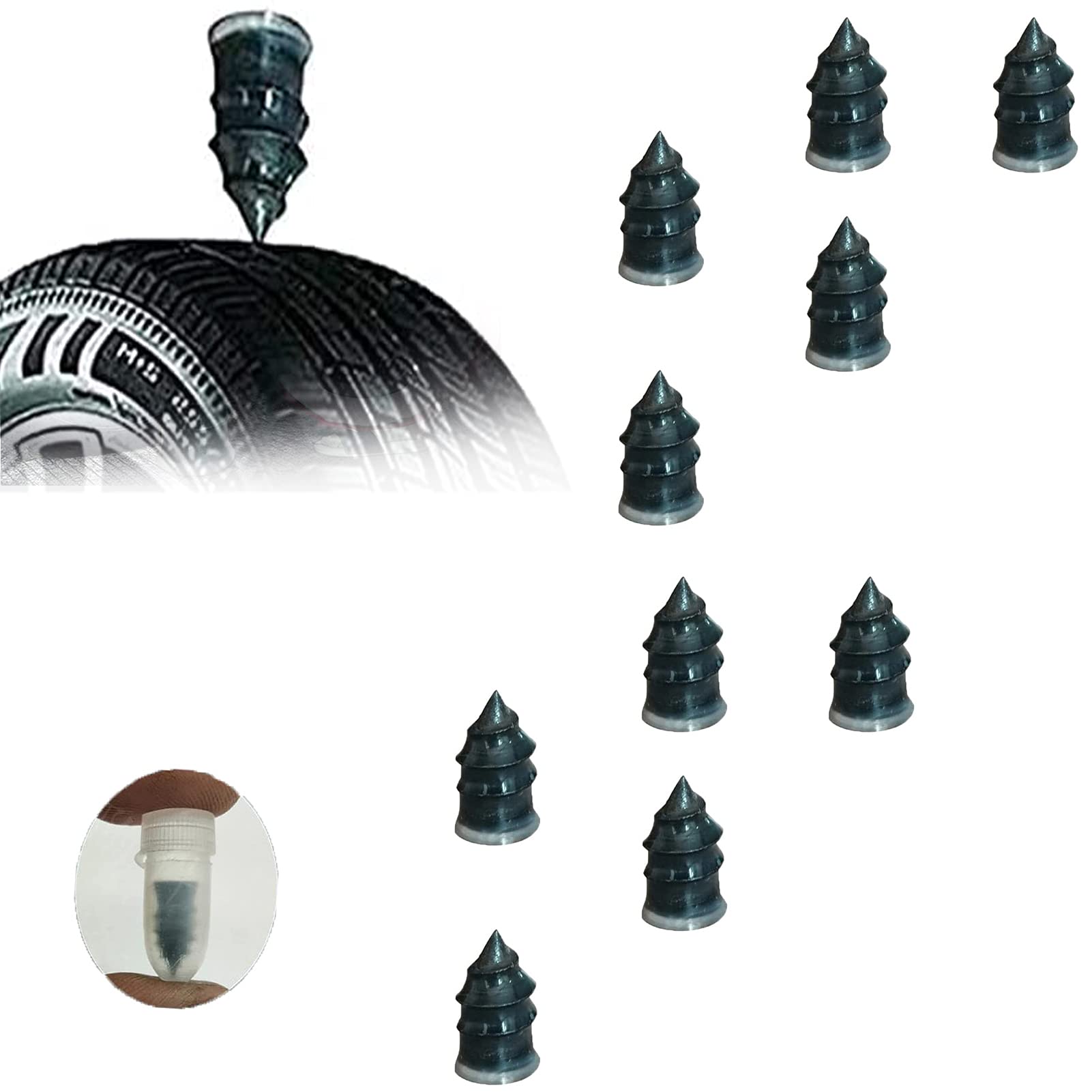 10Pcs HZXY Tubeless Tire Repair Rubber Nails - Self-Service Spiral Tire Repair Kit for Motorcycle, Car & Bike (Small Size) - Quick Fix for Punctures on Road Trips & Off-Road Adventures
