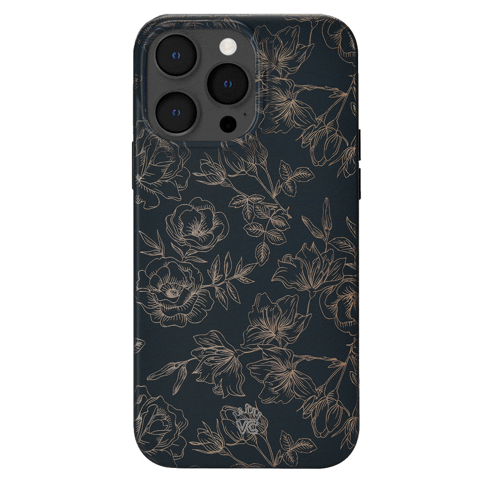 Elegant Floral Rose Gold Chrome iPhone Case - Stylish Protective Cover for iPhone 13/12/11/X - Perfect for Everyday Use, Office & Special Occasions