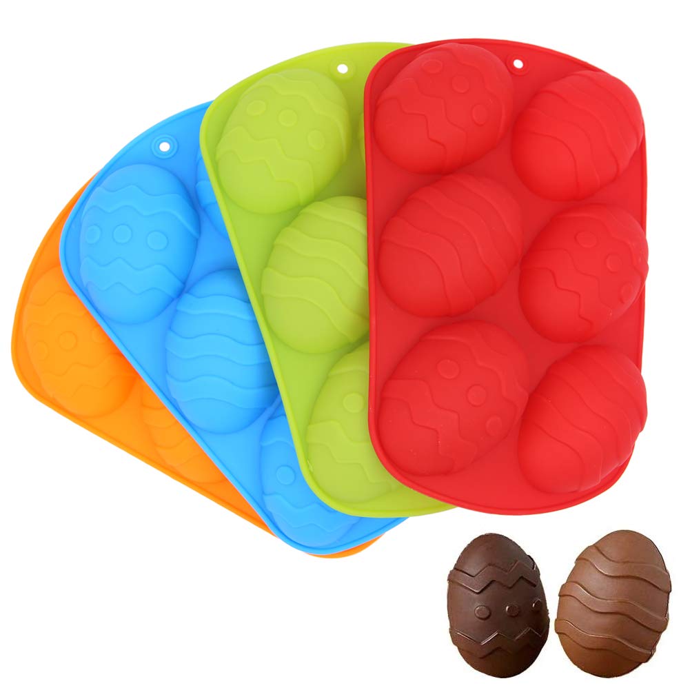 4 Pack Silicone Easter Egg Chocolate Molds - 6-Cavity Baking Molds for Chocolate, Cake, Jelly, Pudding & Handmade Soap (Small) - Perfect for Easter Baking, DIY Desserts & Holiday Treats