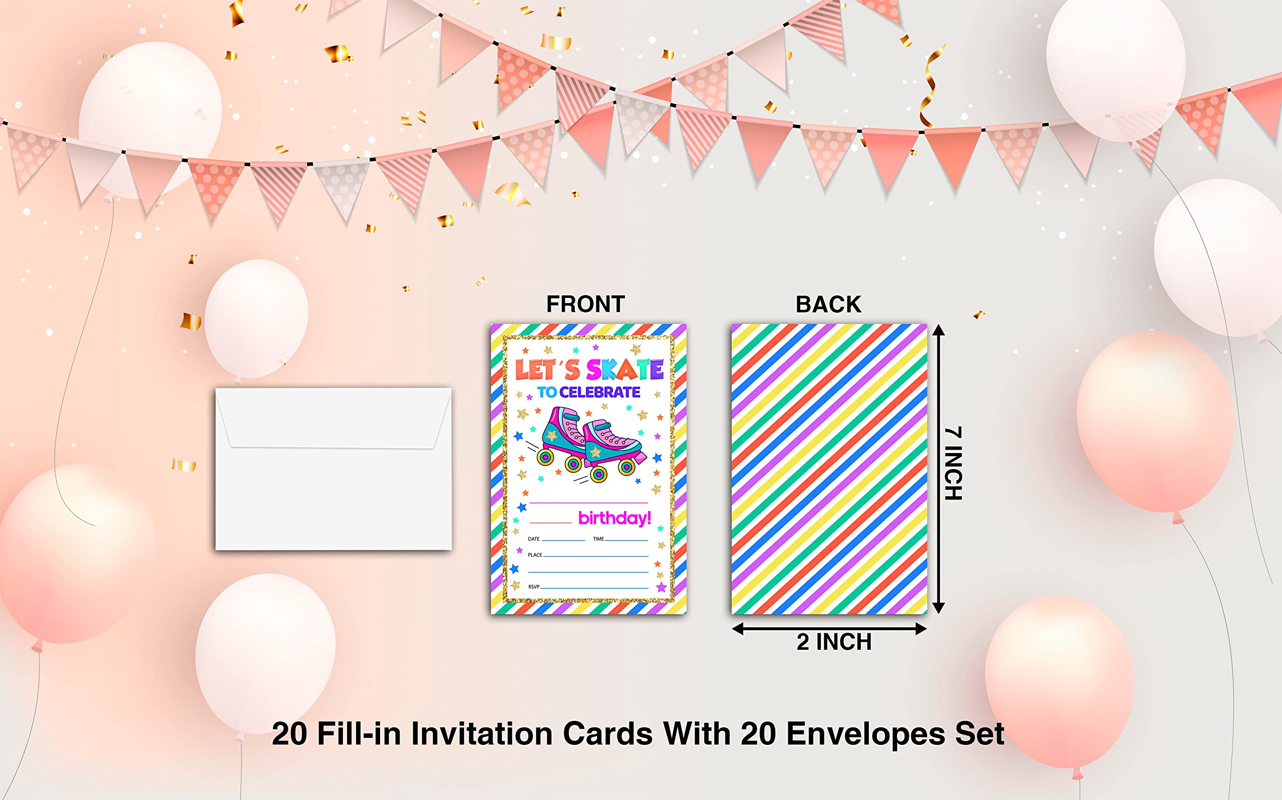 WwongxianB Kids Birthday Party Invitation Cards Set - 20 Fill-in Invites with Envelopes for Roller Skate Celebrations, Teen Parties & Birthday Supplies | Perfect for Birthday Invitations, Themed Parties & Special Events