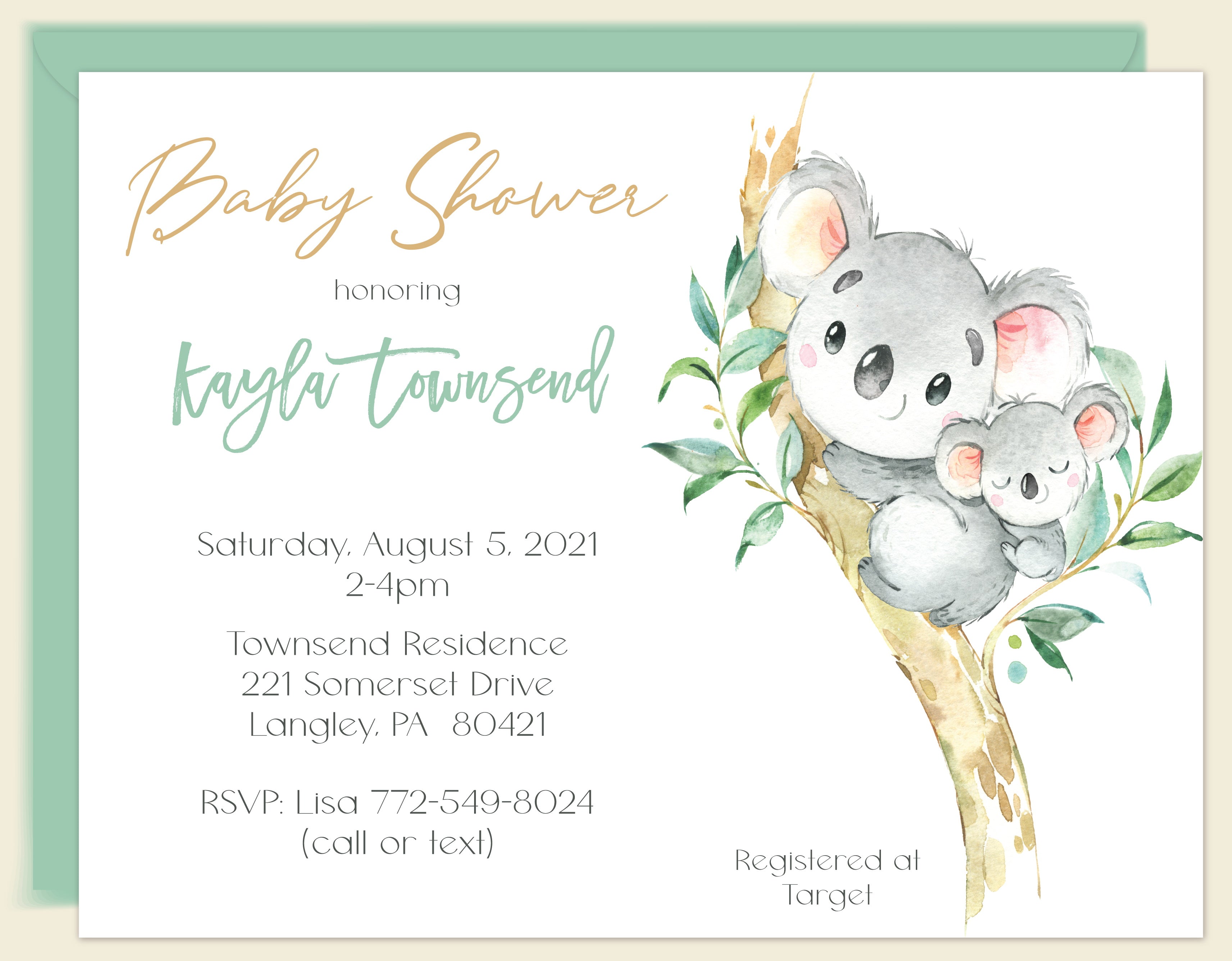 Adorable Koala Bear Baby Shower Invitations - Cute Gender Neutral Design for Baby Shower Party - Perfect for Jungle Theme, Woodland Nursery Decor & First Birthday