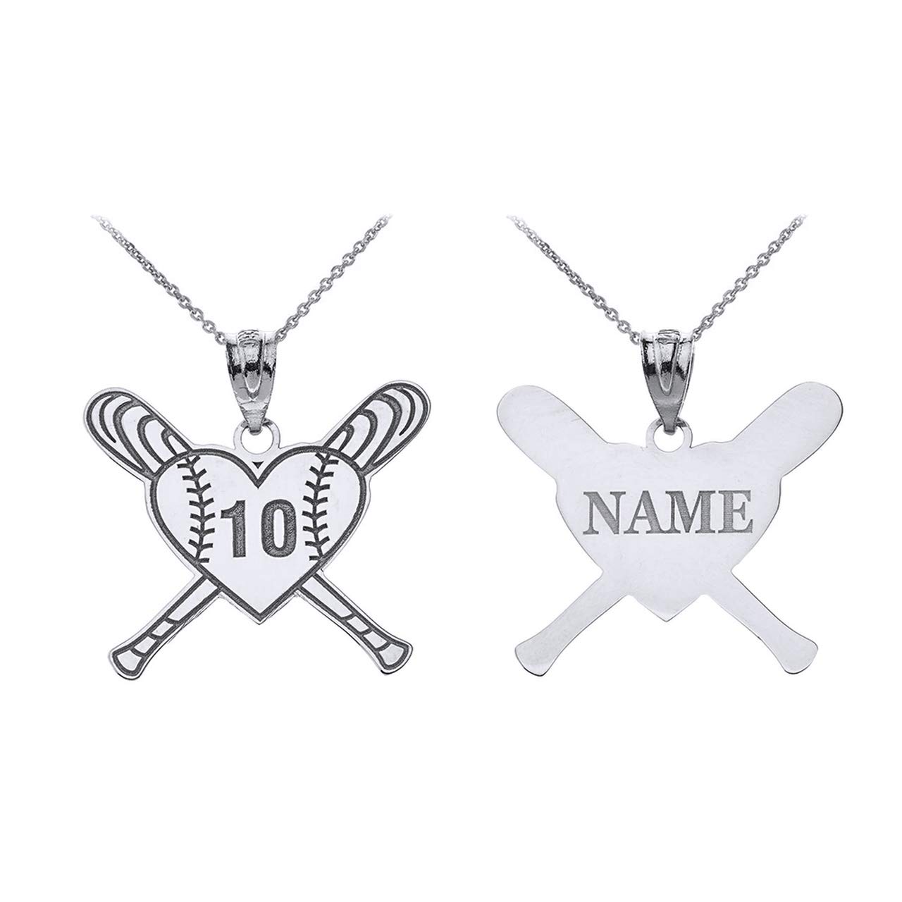 Custom Engraved Sterling Silver Baseball Heart Necklace with Crossed Bats - Personalized Name & Number - Perfect Gift for Baseball Players, Fans & Coaches (Game Day, Birthday, Anniversary)
