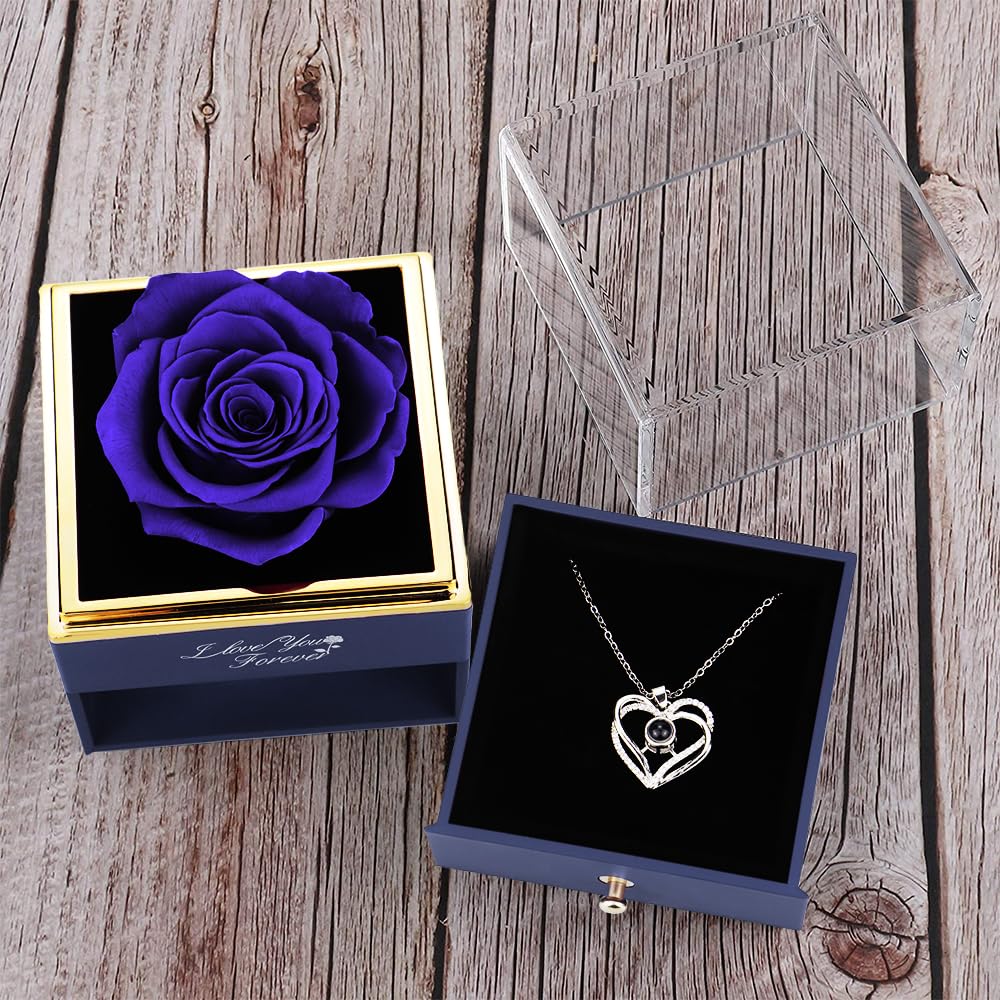 Vanleonet Preserved Blue Real Rose Heart Necklace - Romantic I Love You Jewelry Gift for Mom, Wife, Girlfriend, Grandma - Perfect for Mother's Day, Christmas, Anniversary, Valentine's Day & Special Occasions
