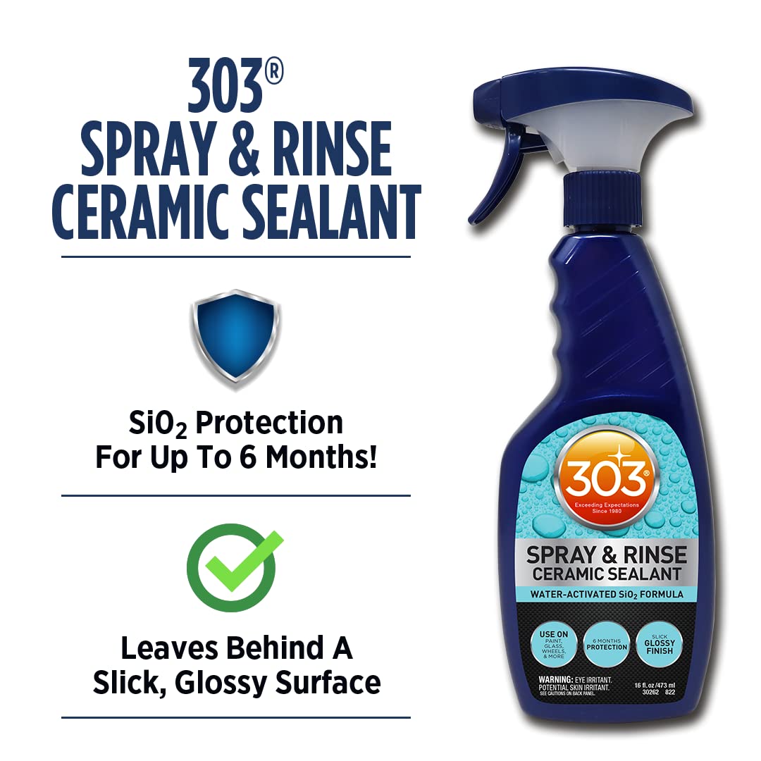 303 Products Spray & Rinse Ceramic Sealant - Quick Water-Activated SiO2 Ceramic Coating for Cars - 6 Months Protection & Water Repellent - Easy to Apply 16oz (Pack of 1) - Perfect for Car Detailing, Paint Protection & Long-Lasting Shine