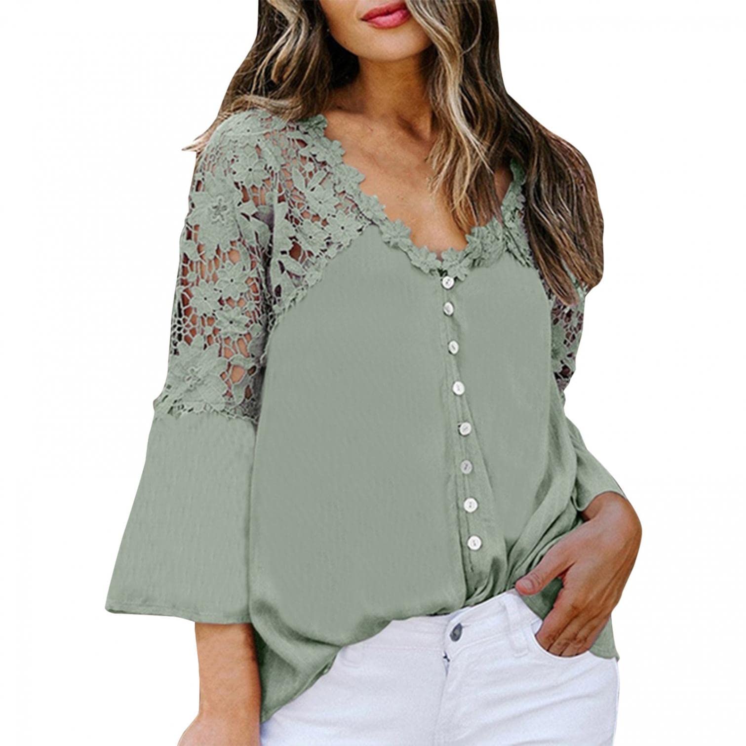 Women's Stylish Dot Print Casual Blouse - Long Bell Sleeve Loose Ruffle T-Shirt for Summer & Autumn | Perfect for Office, Date Night & Weekend Outings
