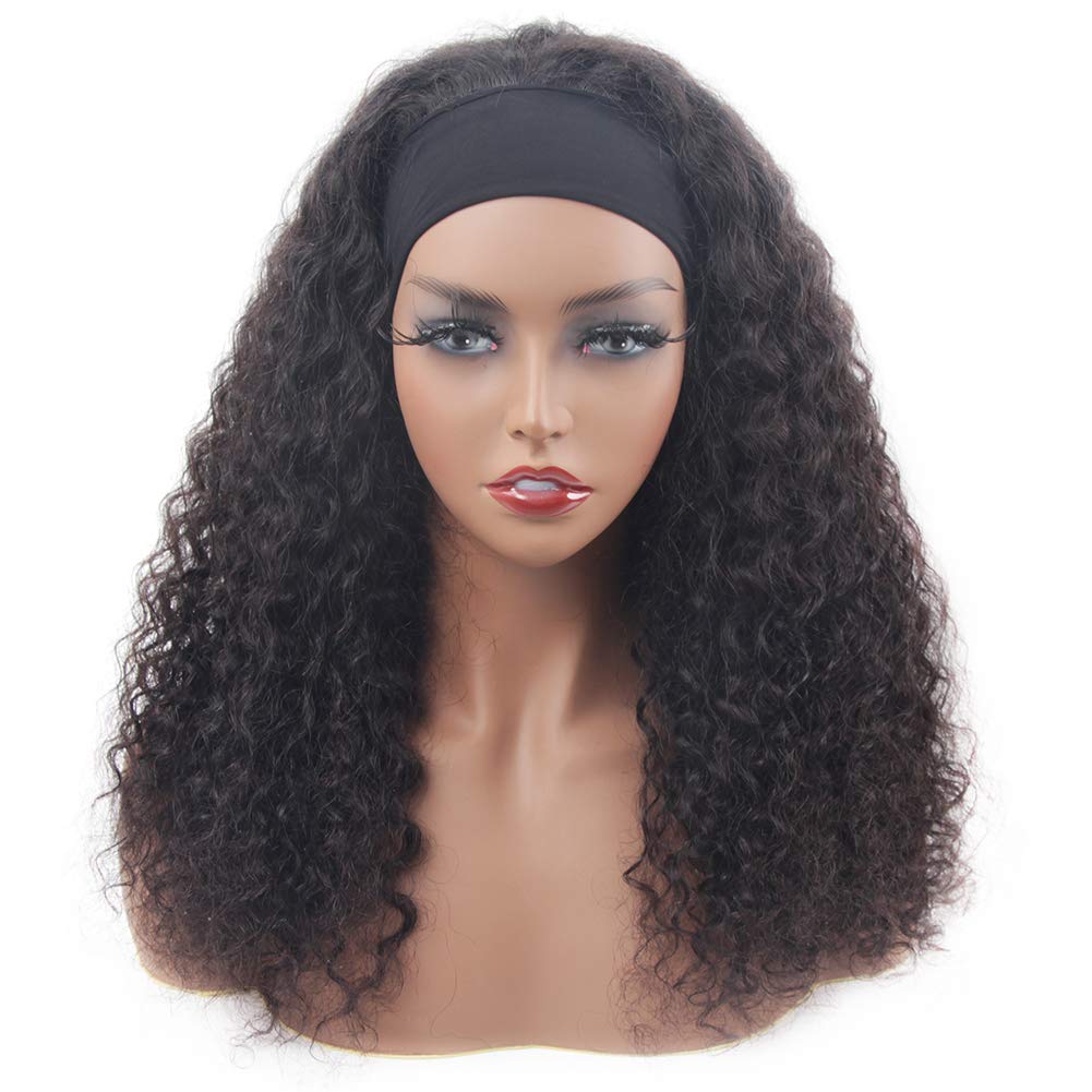 18 Inch Brazilian Virgin Human Hair Headband Wig - Deep Water Wave, Glueless, 180% Density, No Lace Front - Natural Color for Women | Perfect for Daily Wear, Parties & Cosplay