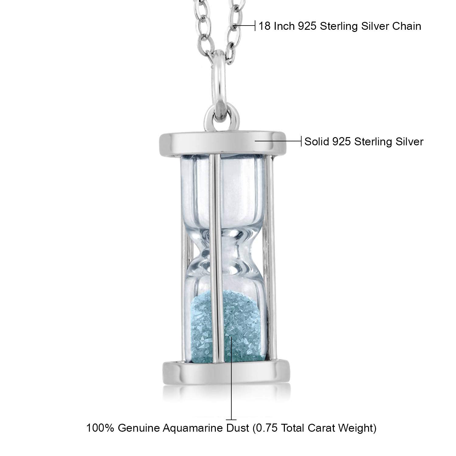 Diamond & Sky Blue Gemstone Birthstone Pendant Necklace with 18 Inch Silver Chain | Elegant Dust Hourglass Design for Women | Perfect Gift for Birthday, Anniversary & Special Occasions